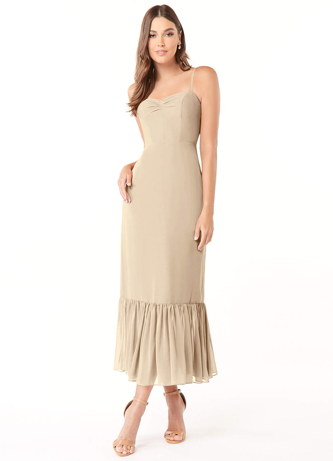 Azazie Justina Bridesmaid Dresses Champagne A-Line Sweetheart Neckline Chiffon Dress image1