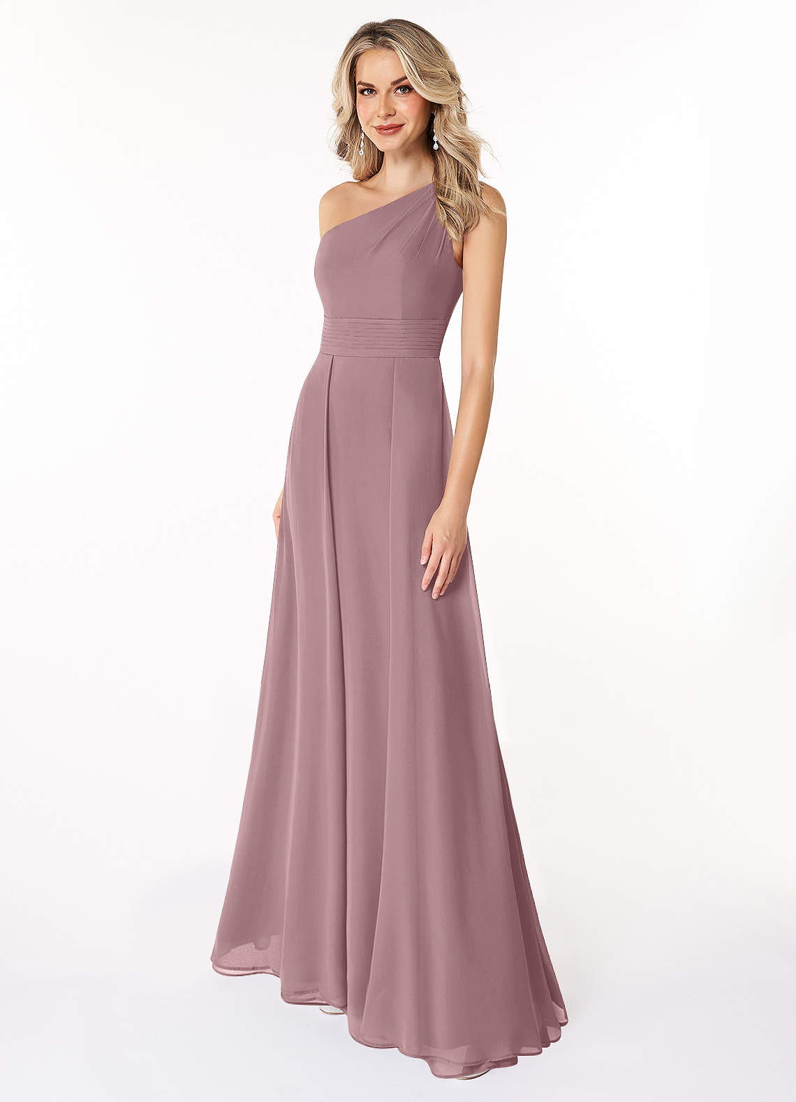 Azazie Dallas Bridesmaid Dresses Dusty Rose A-Line One Shoulder Chiffon Dress image1