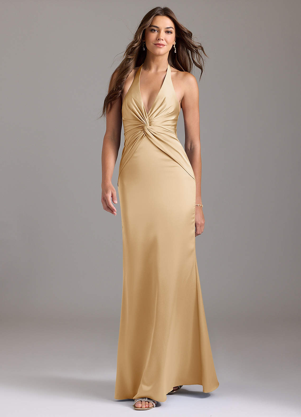 Azazie Valerie Brudtärnklänningar Klä av Sjöjungfru i Stretch Satin Plisserad Guld image2
