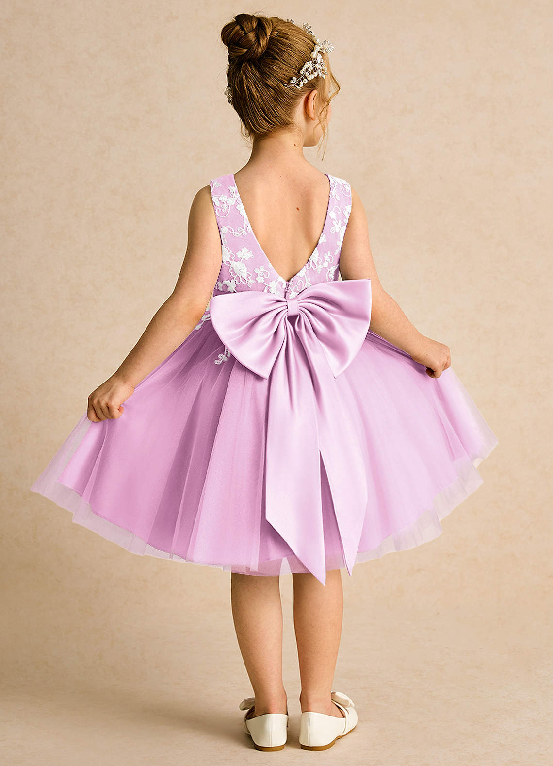 Azazie Butterfly Flower Girl Dresses Candy Pink A-Line Lace Dress image1