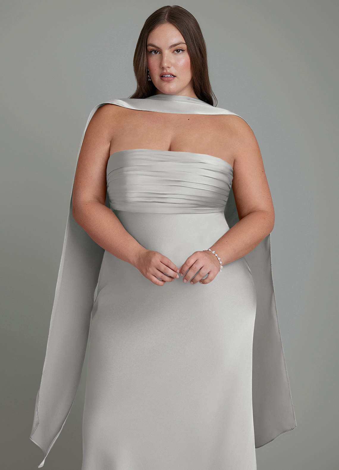 Azazie Saylor Bridesmaid Dresses Silver Mermaid Strapless Stretch Satin Dress image17