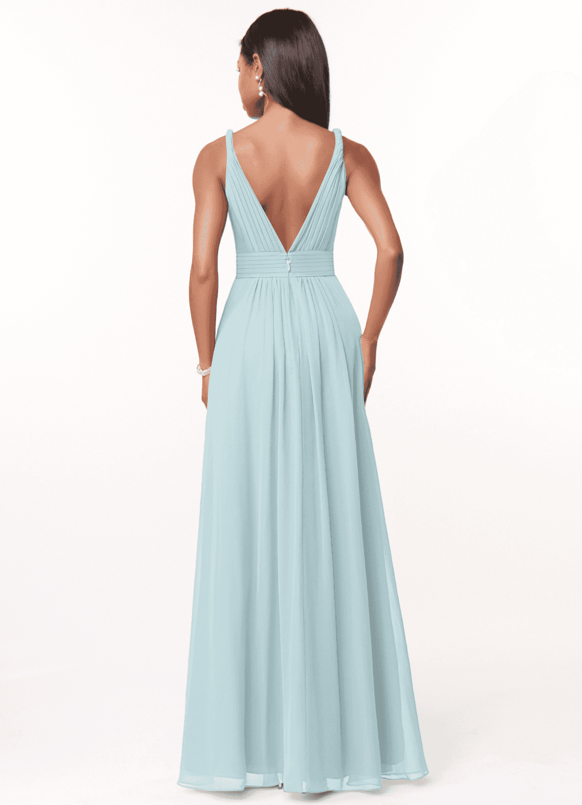 sachin and babi light blue dress Leely Women Cabernet Chiffon Sheath Long Wedding Guest Dress with Drape V-Neck Lantern Sleeves Wedding Party Dress main image 1