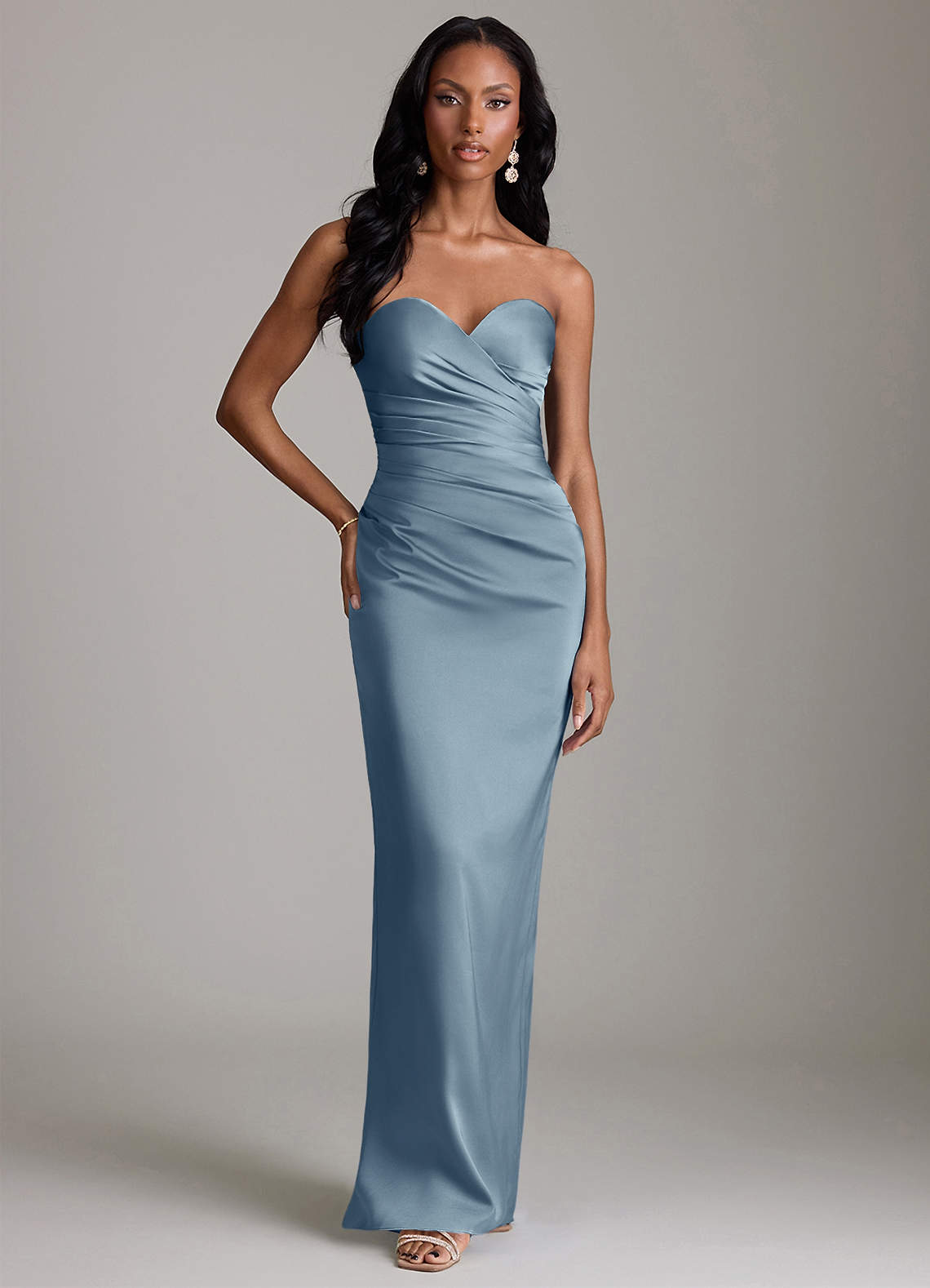 Azazie Sonora Ready to Ship Dusty Blue Stretch Satin Bridesmaid Dresses