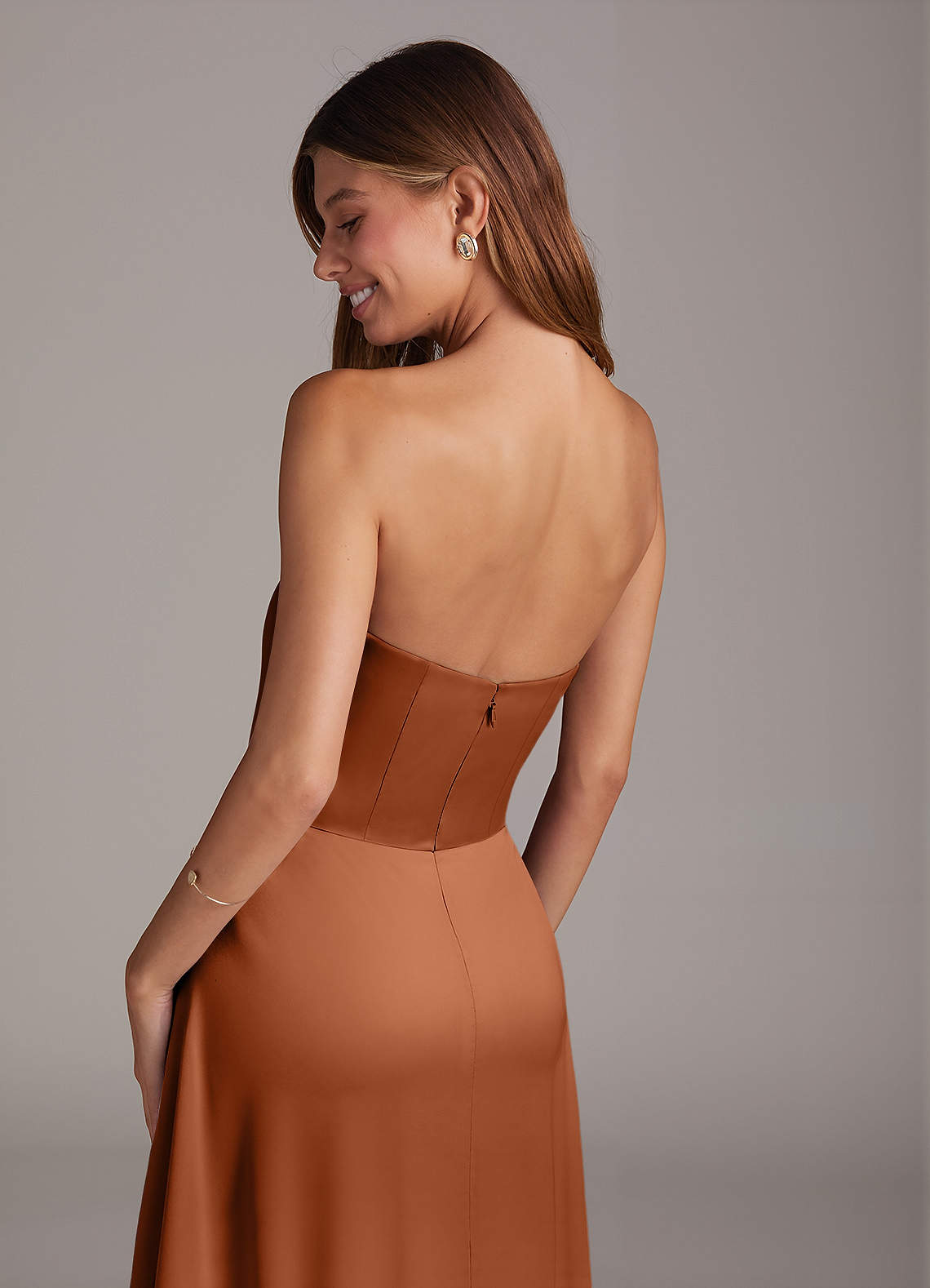 brown strapless bridesmaid dress Brown Chiffon Strapless Beads sweetheart Neck Bridesmaid Evening Dress main image 0