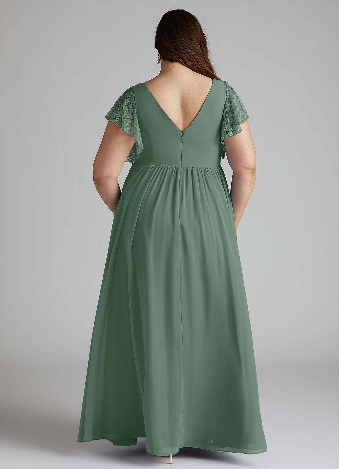 Azazie Zella Brudtärnklänningar Klä av A-Linje i Chiffong Spets Eukalyptus image9