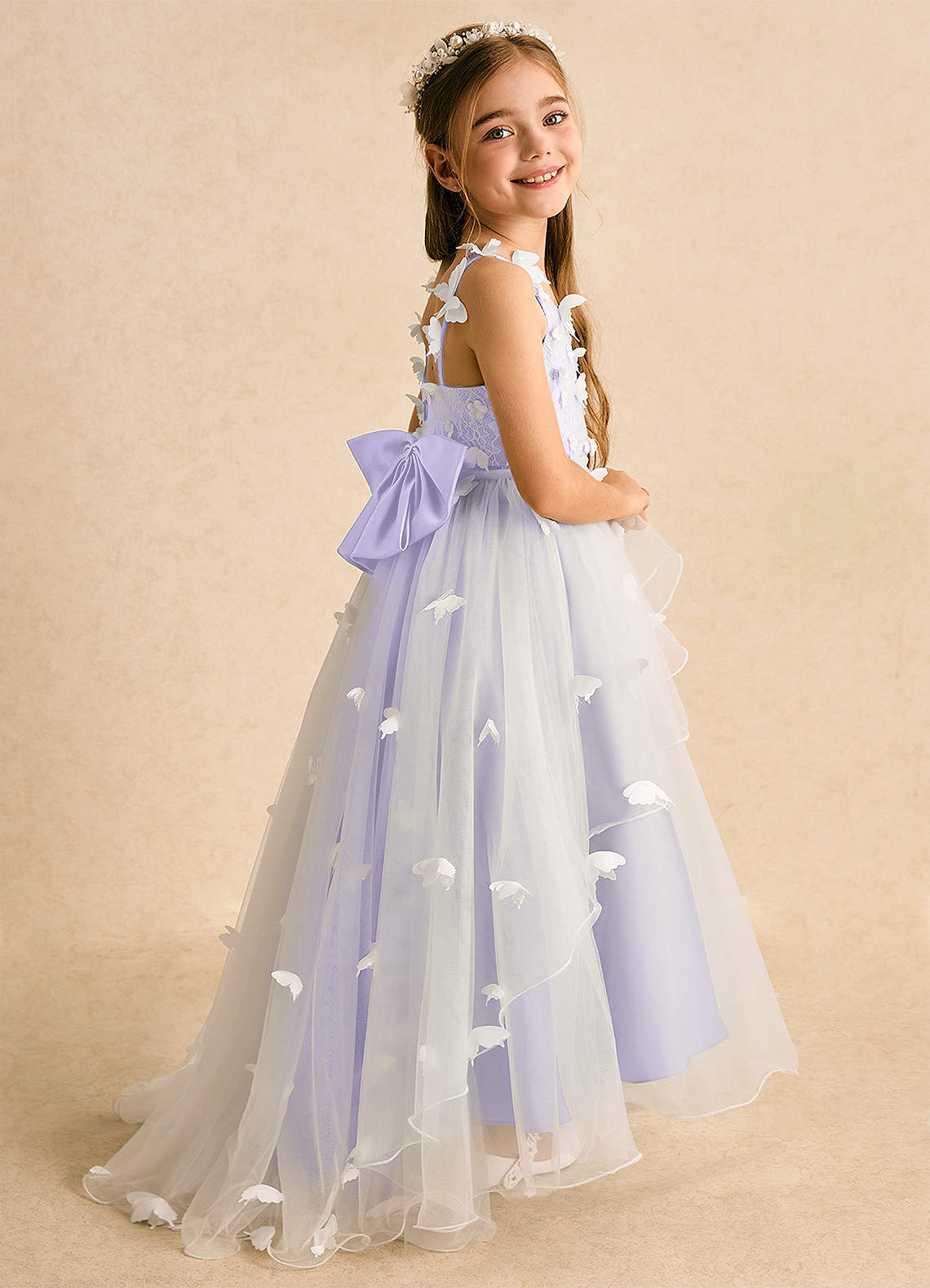Azazie Darlina vestidos de niña de las flores Vestido de Marfil Lila de Tul de Princesa con Encaje image1