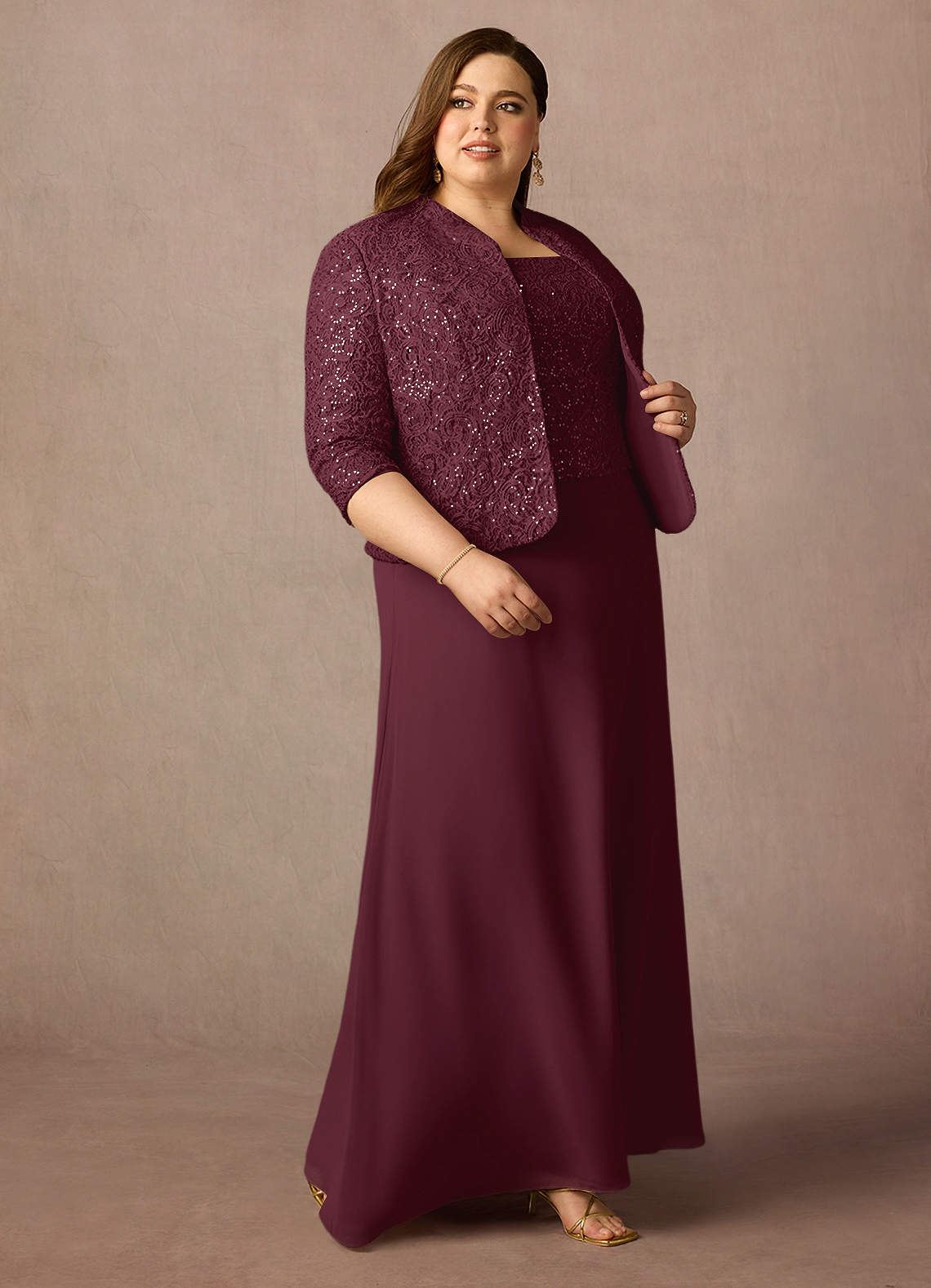Azazie Cornelia Moeder van de bruid jurken Kolom Jurk van Chiffon Vierkante Halslijn Pailletten Cabernet image18