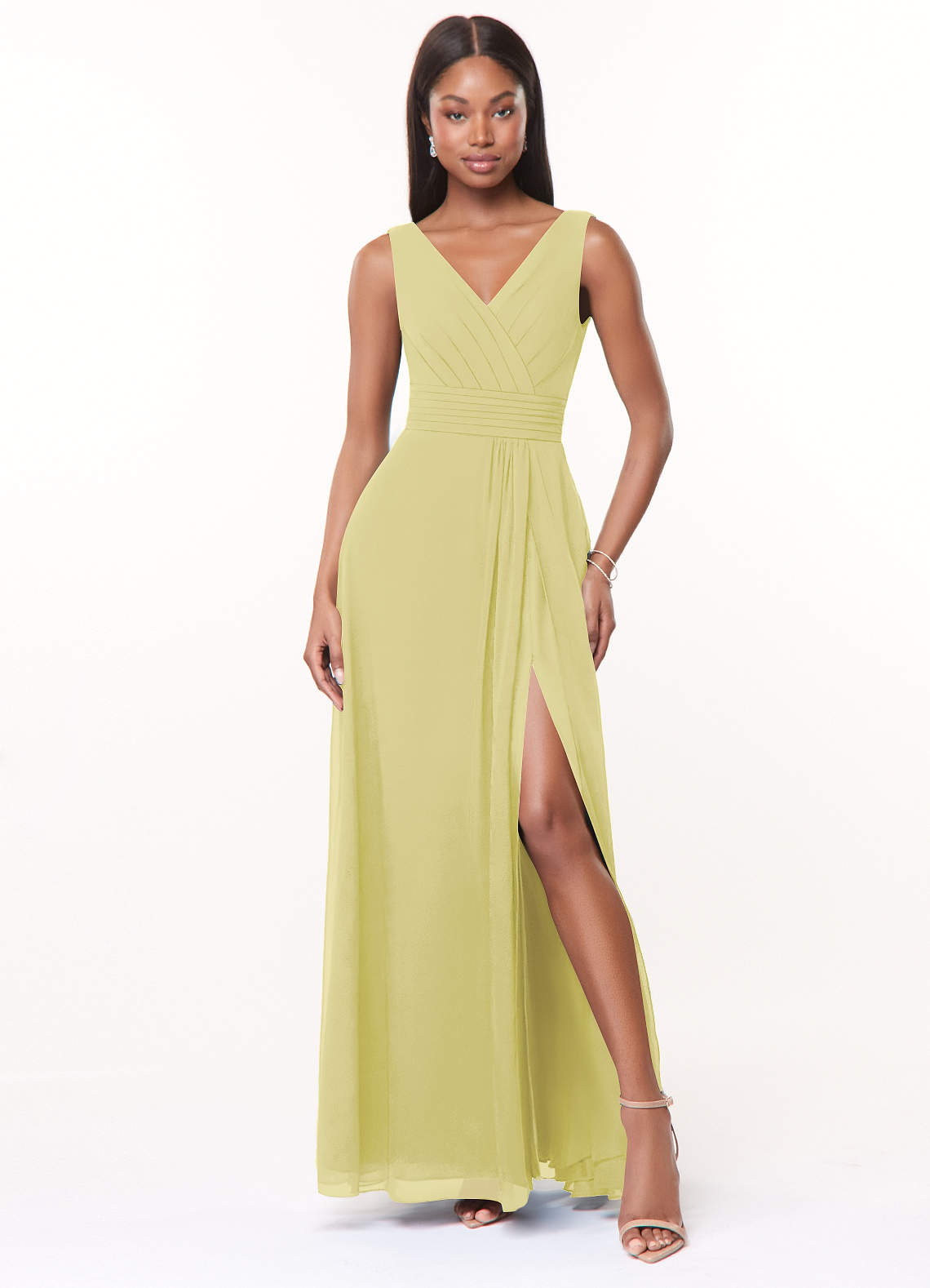 Azazie Karina Bridesmaid Dresses Lemon Sorbet A-Line Pleated Chiffon Dress image1