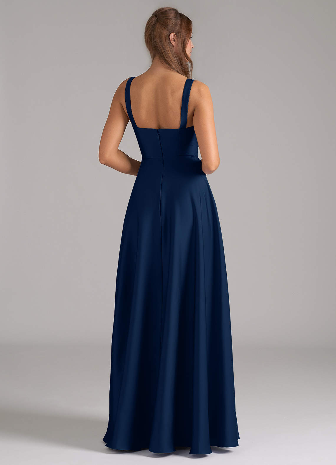 Azazie Shaude Bridesmaid Dresses Dark Navy A-Line Pleated Stretch Satin Dress image5