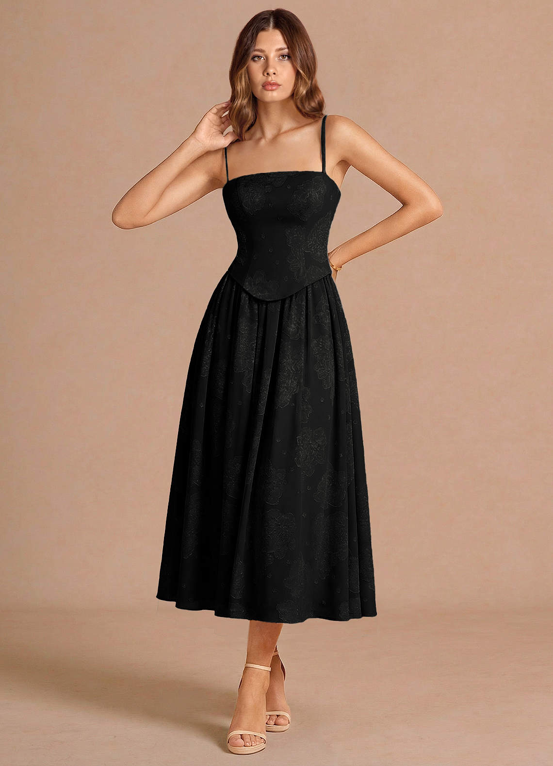 Isaura Black Midi Dress | Azazie