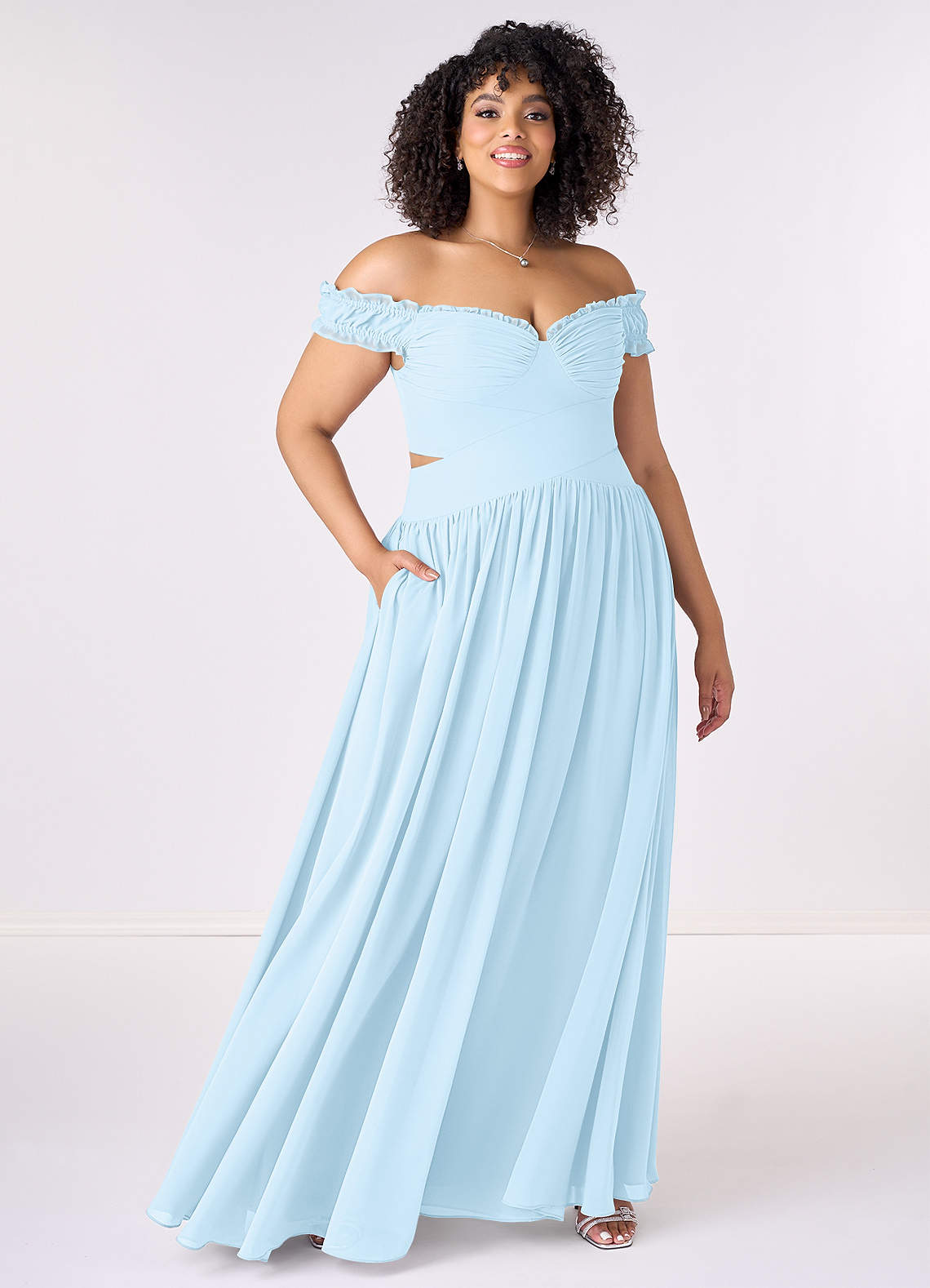 Barbie ♥ Azazie Bridesmaid Dresses Sky Blue A-Line Off the Shoulder Chiffon Convertible Dress image1
