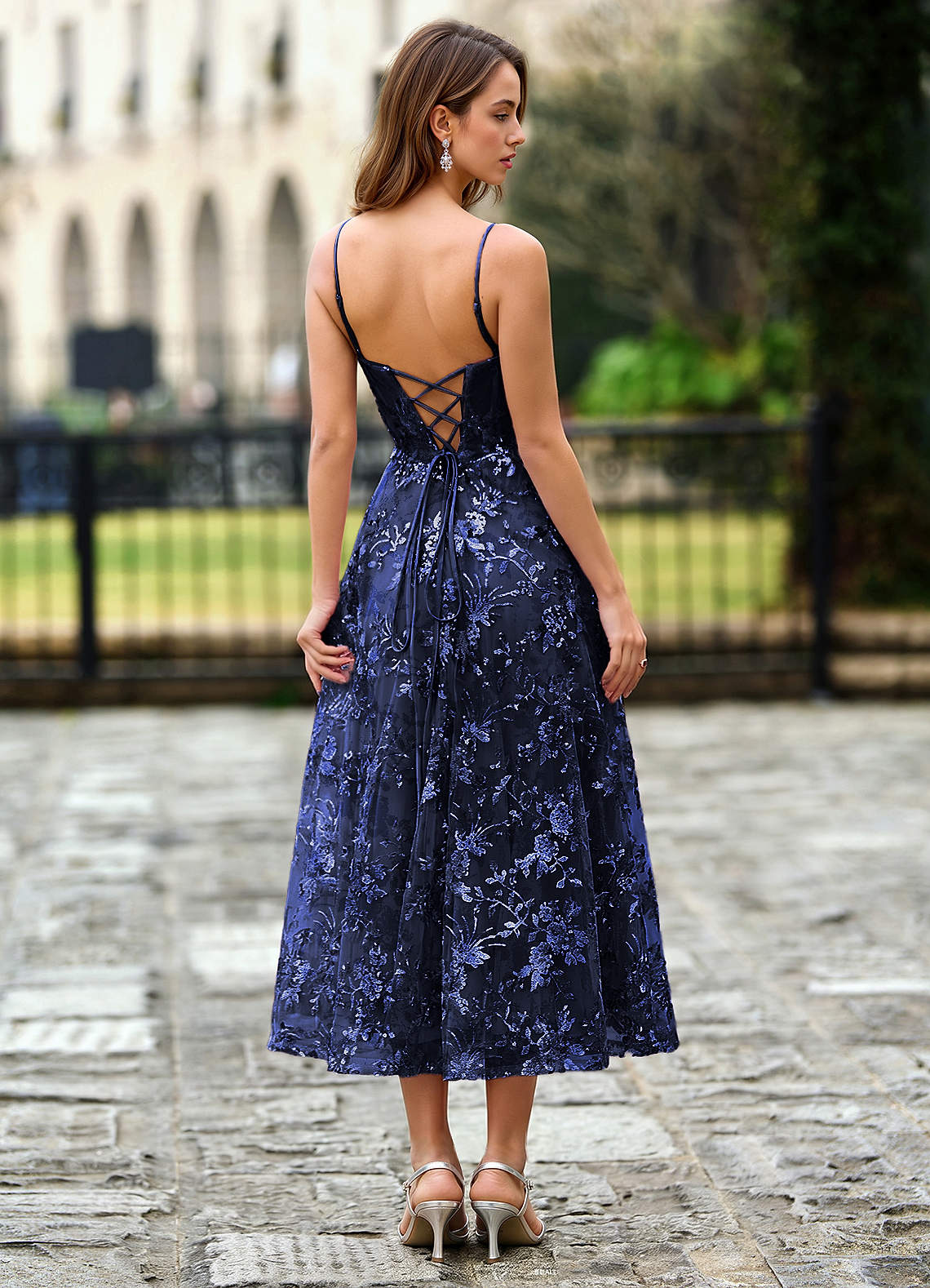 Lavinienna Navy Lace Sequin Embroidery Corset Wedding Guest