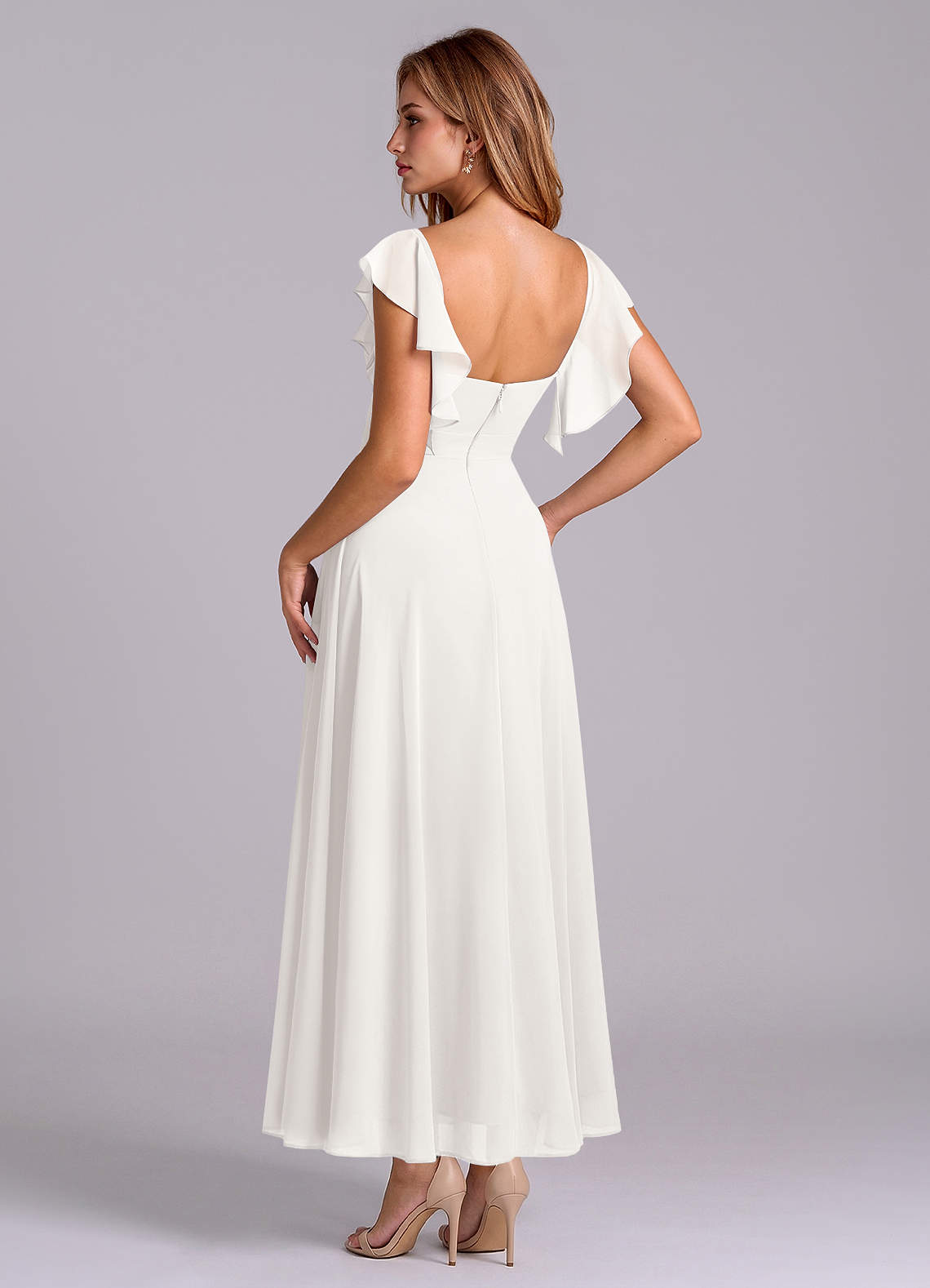 Azazie Leilani Bridesmaid Dresses White A-Line Ruched Chiffon Dress image4