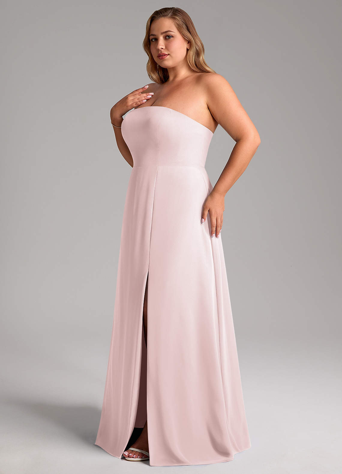 Azazie Wren Abiti da Damigella Abito Convertibile A-Line in Chiffon Spacco Laterale Rosa Rossore image12