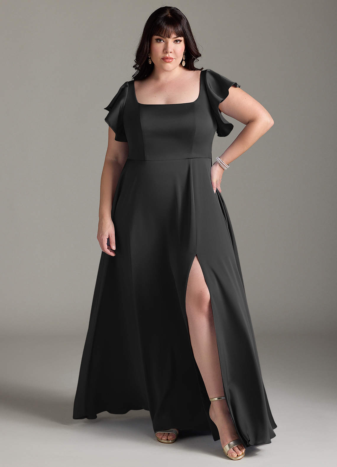 Azazie Bondi Bridesmaid Dresses Black A-Line Bow Stretch Satin Dress image6