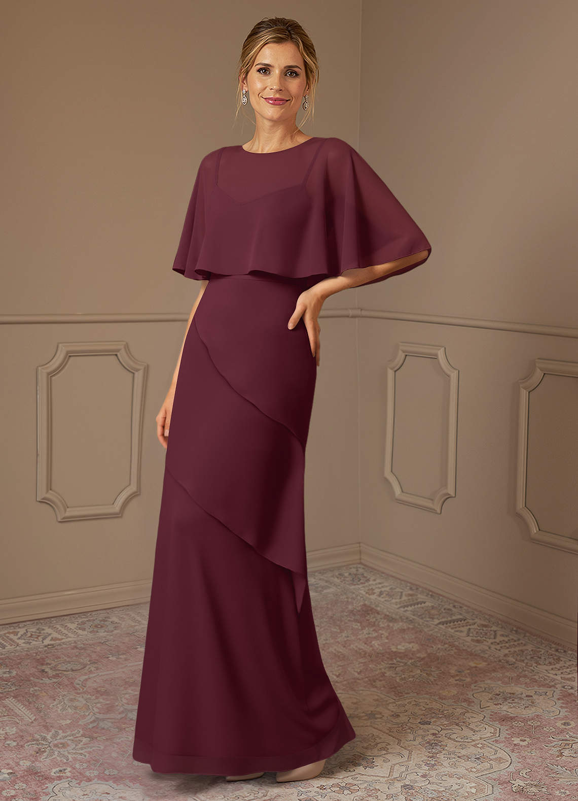 Azazie Bowie vestidos de madre de la novia Vestido de Cabernet de Gasa de Corte En A image1