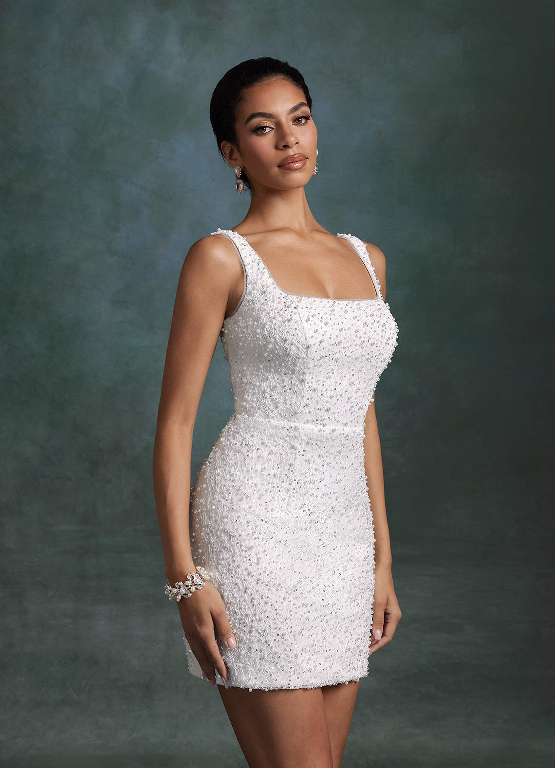 Azazie Gianna Wedding Dresses Diamond White Sheath Square Neckline Beading Dress image4