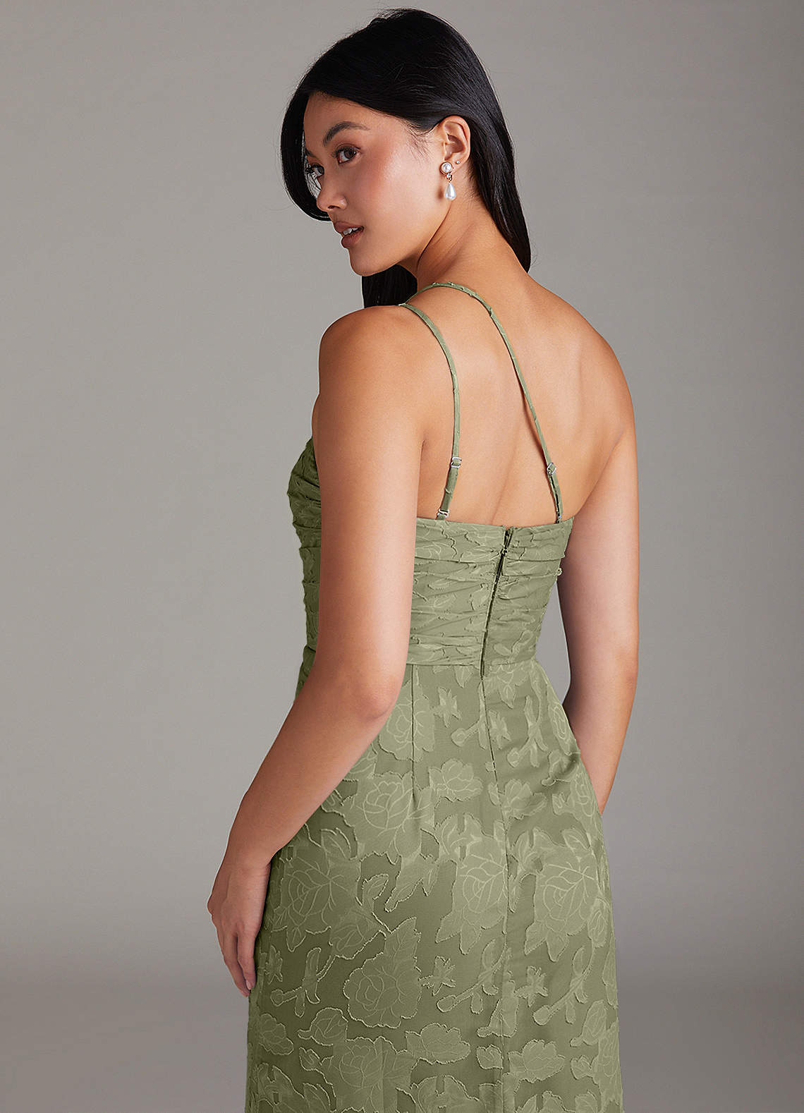 Azazie Eren Jurken voor bruidsmeisjes Jurk van Bloemen Burn-out met Kolom One-Shoulder Pistache image5
