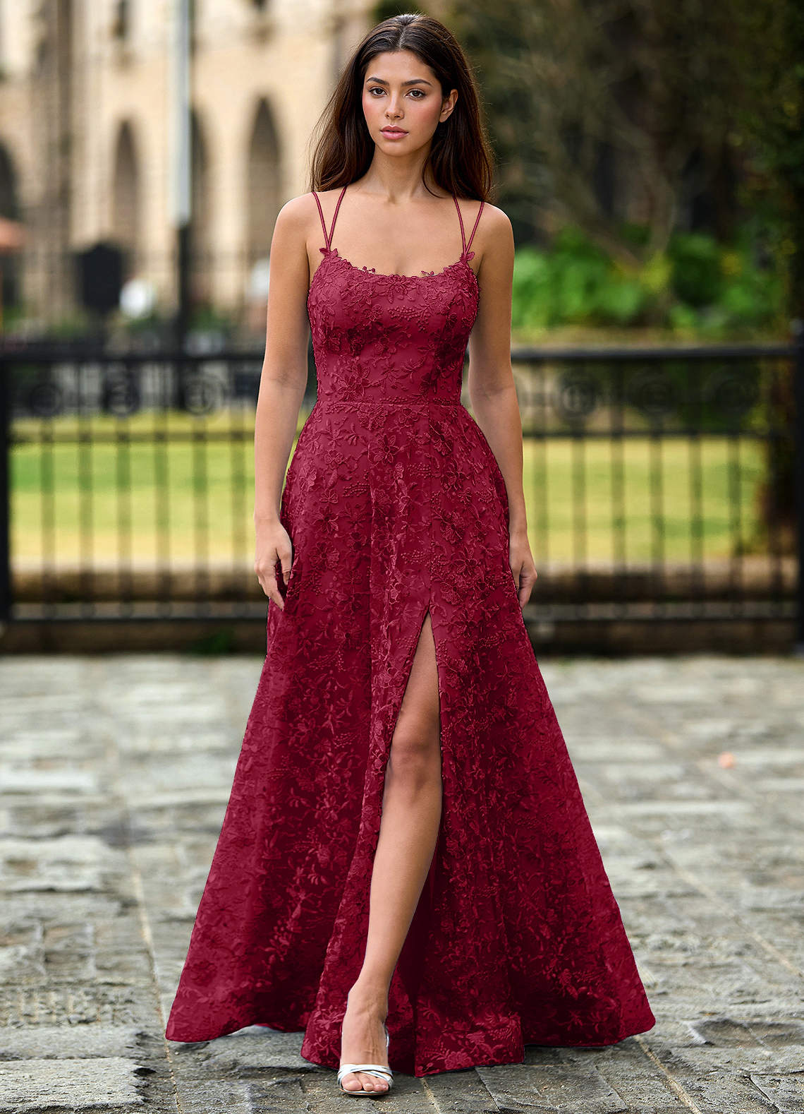 Magnolia Burgundy Sequined Lace Flowers Prom Dress Prom and Homecoming  Dresses