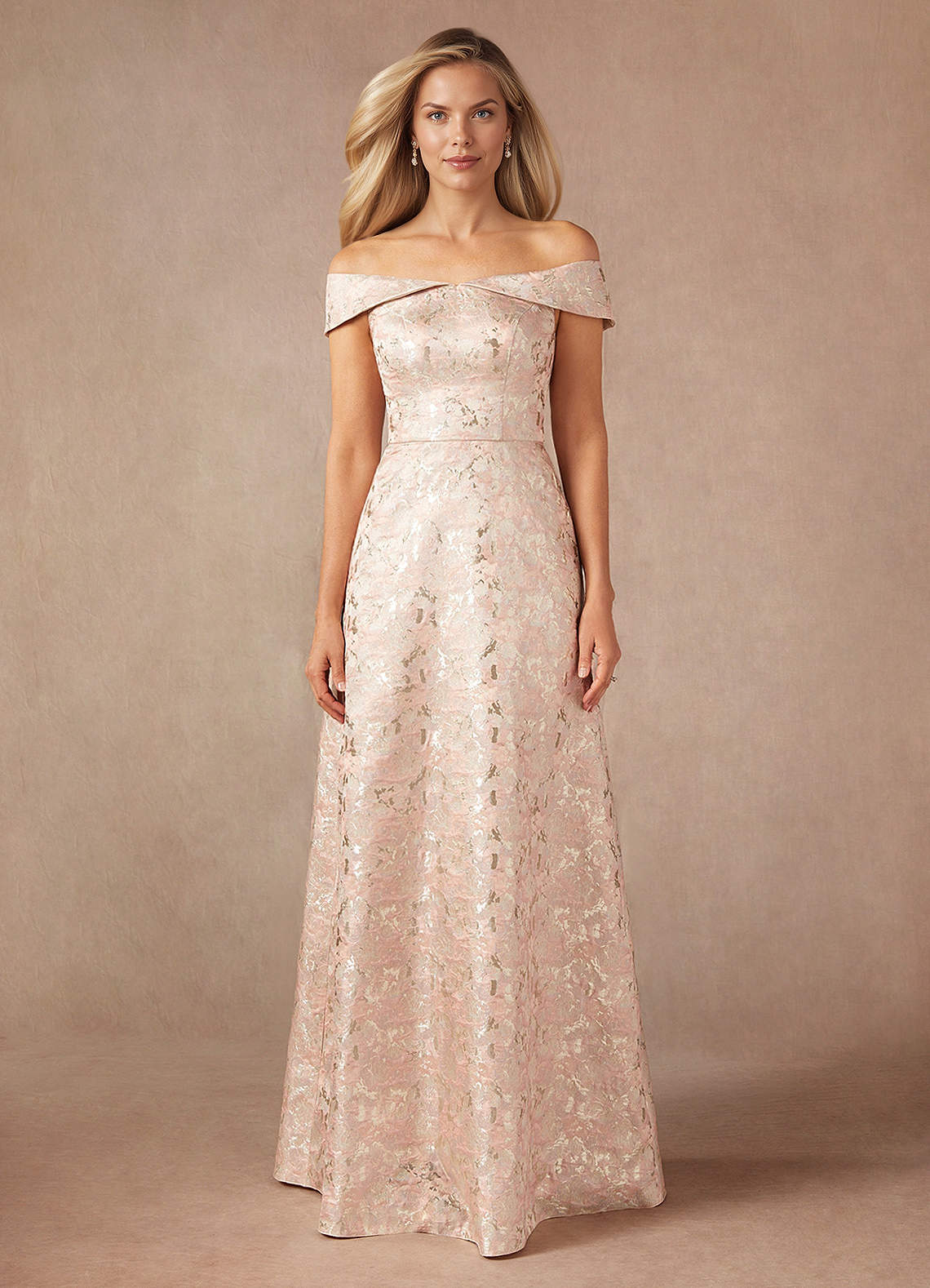 Azazie Maria Mother of the Bride Dresses Dusty Rose A-Line Off the Shoulder Jacquard Dress image1