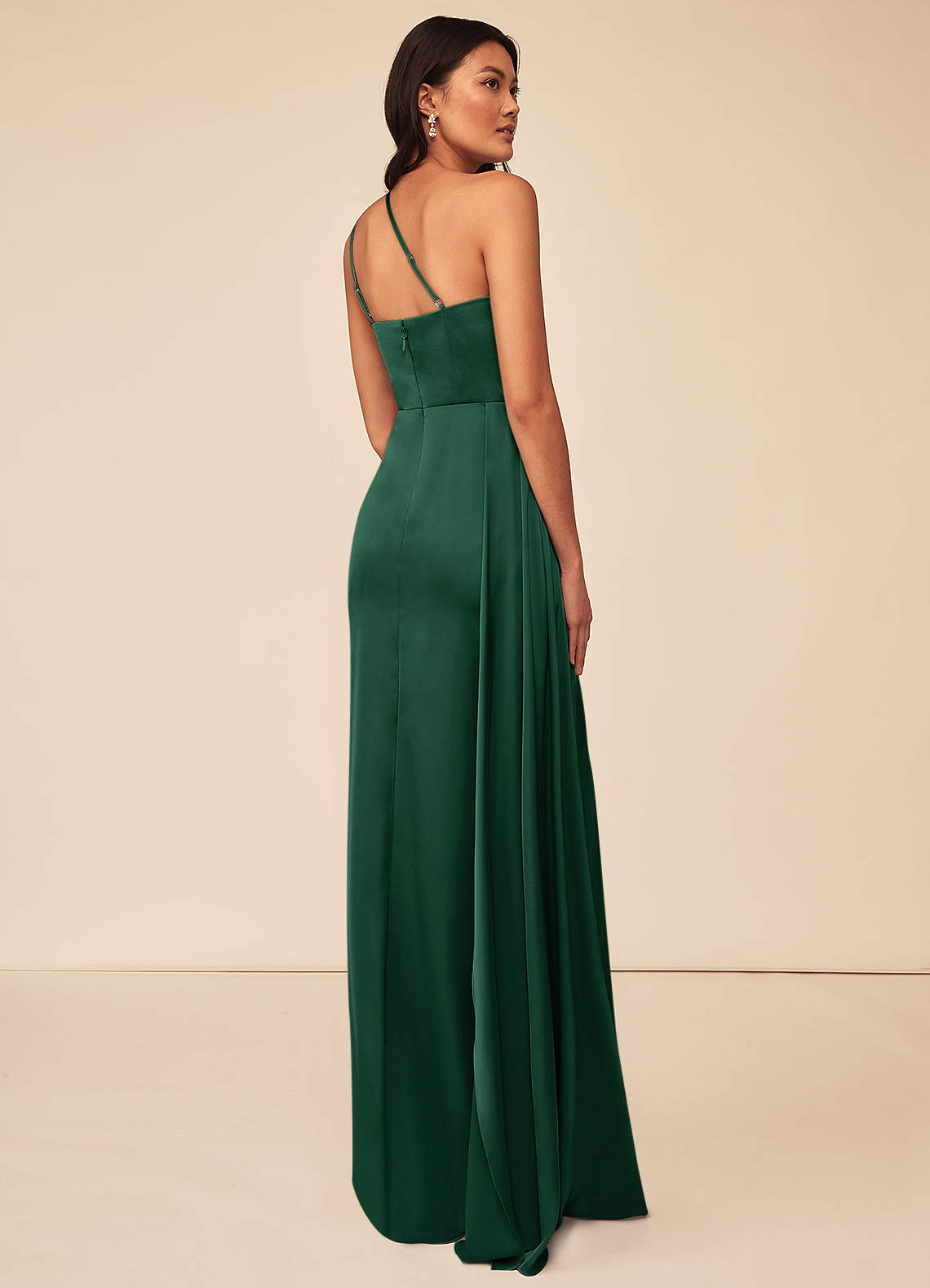 chinese dress ladies Asymmetric Scarf Satin Maxi Dress / Emerald Green – Style Cheat