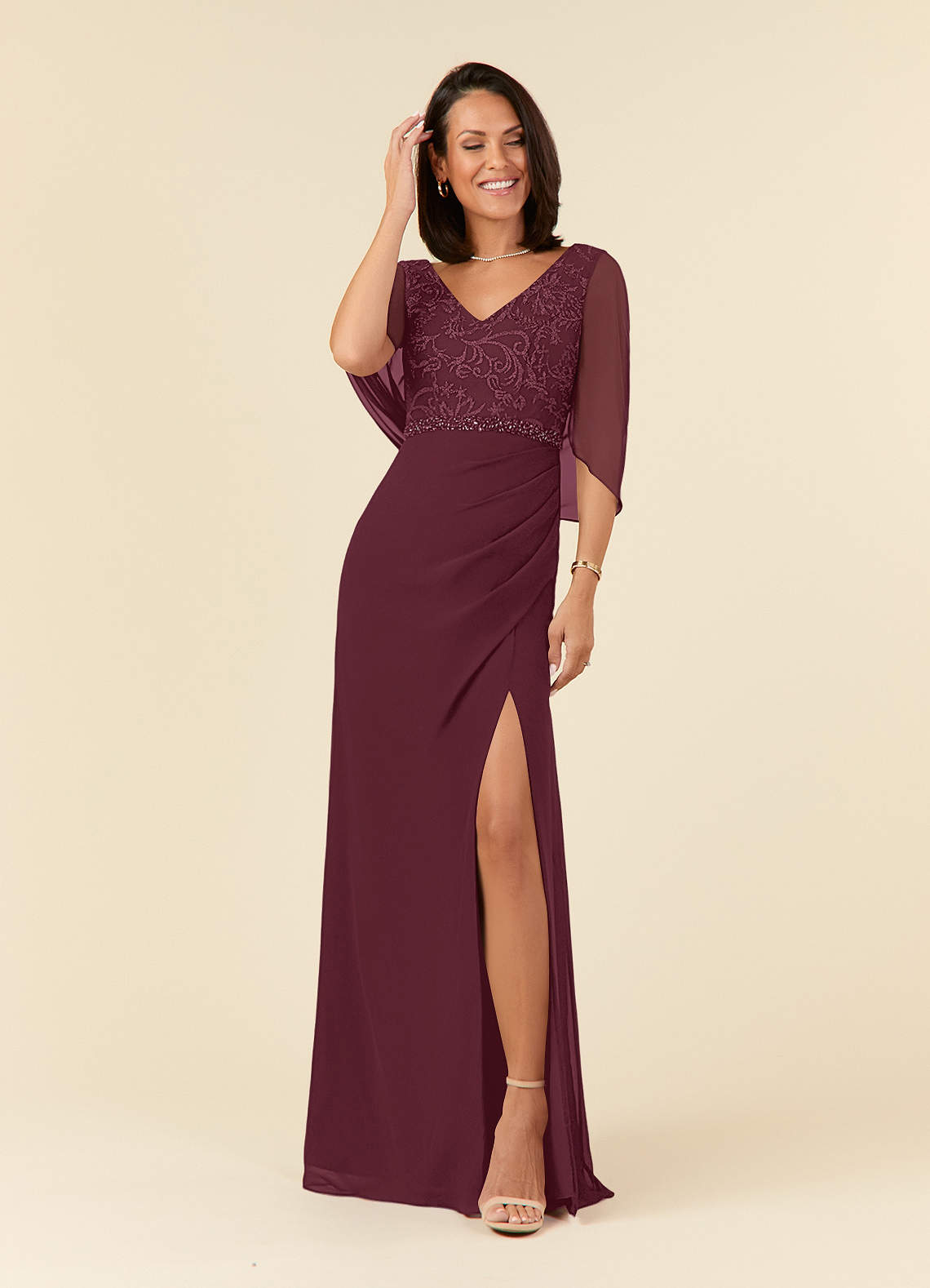 Azazie Laina vestidos de madre de la novia Vestido de Cabernet de Gasa de Sirena con Encaje image1