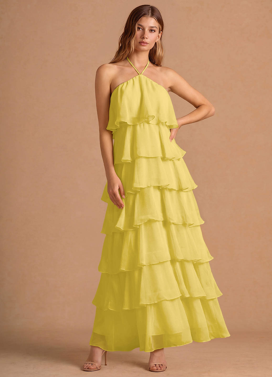 pastel yellow halter dress BRIELLE HALTER DRESS : PALE YELLOW BY BEIGE XL / PALE YELLOW BY BEIGE