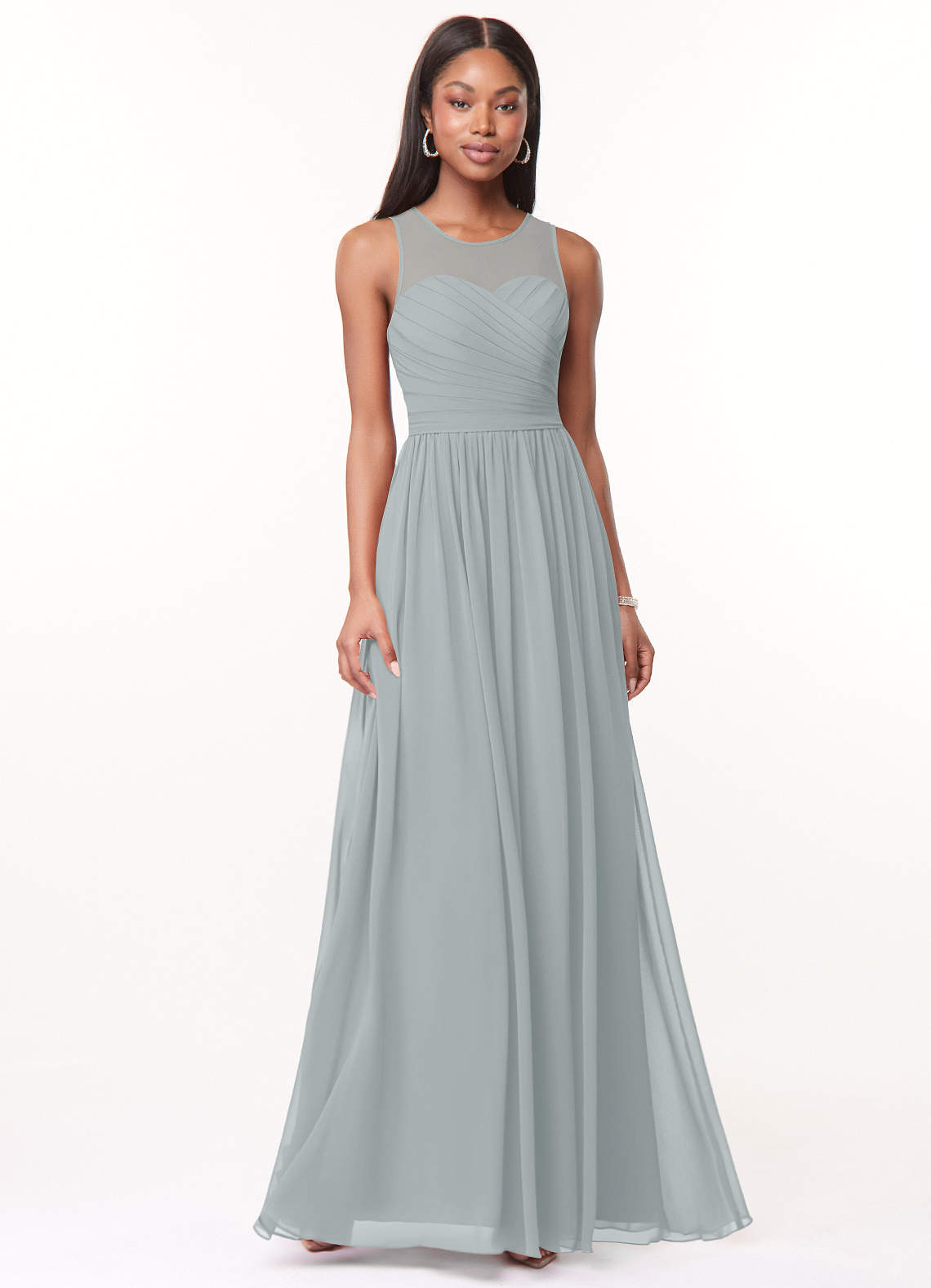 Azazie Nina Bridesmaid Dresses Dolphin Grey A-Line Pleated Chiffon Dress image1