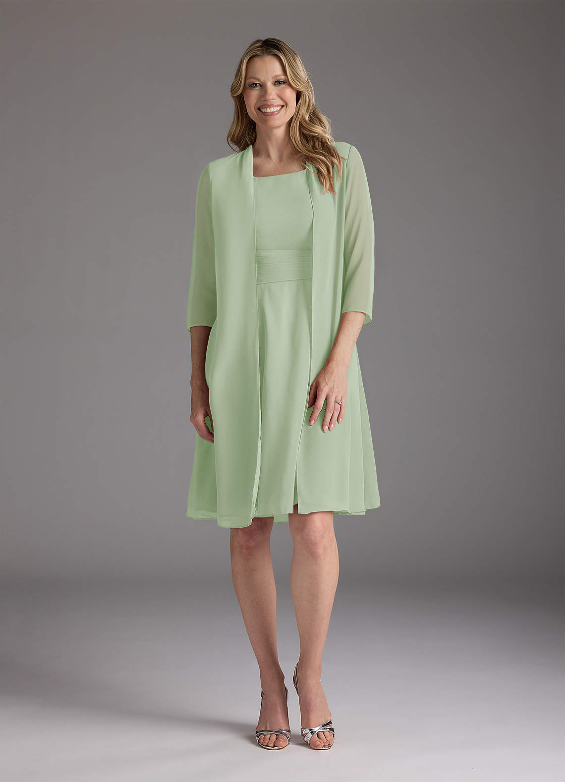 Azazie Shirley Mother of the Bride Dresses Dusty Sage A-Line Scoop Pleated Chiffon Dress image1