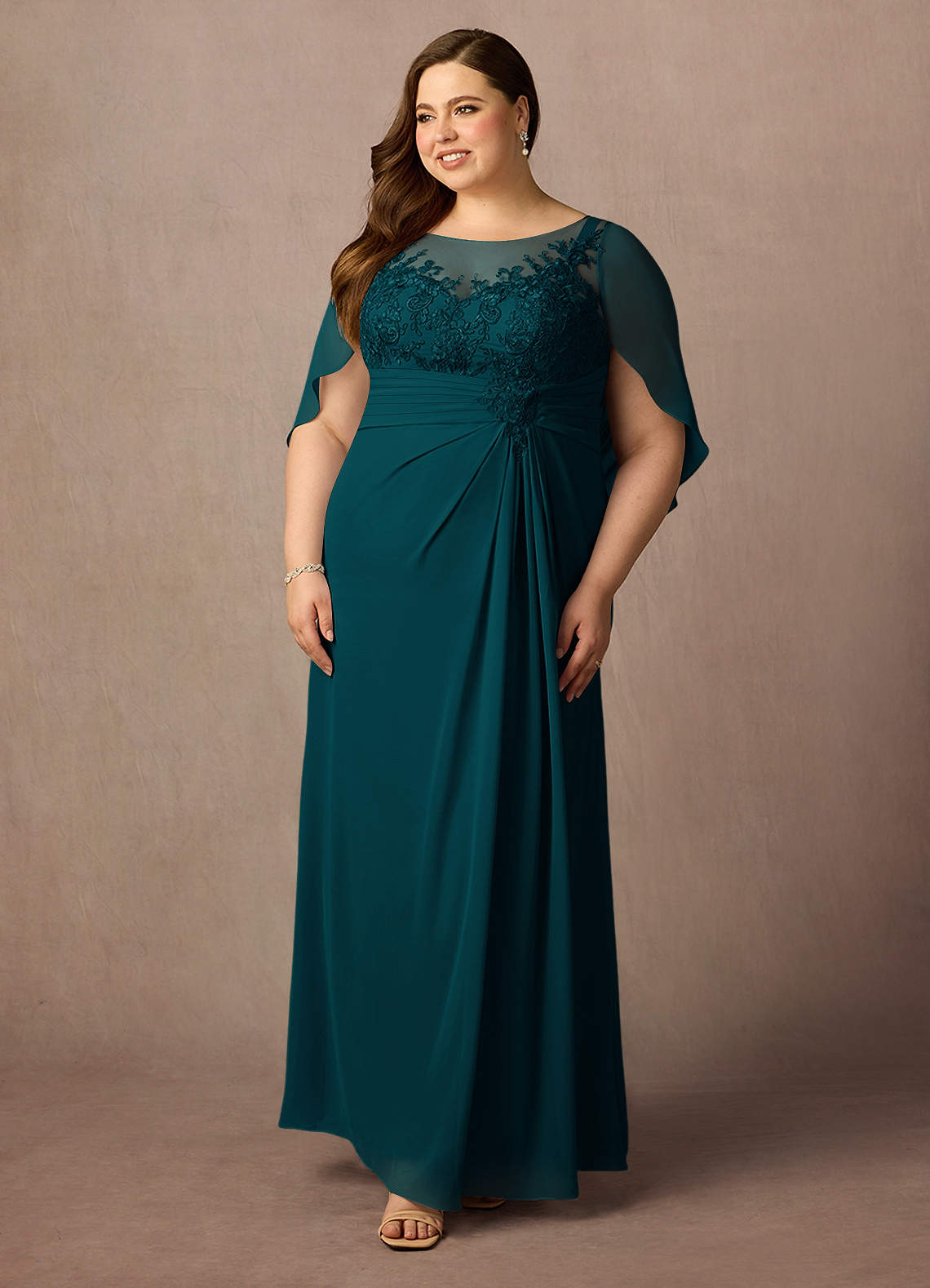 Azazie Hera Mother of the Bride Dresses Pine A-Line Lace Capelet Chiffon Dress image8