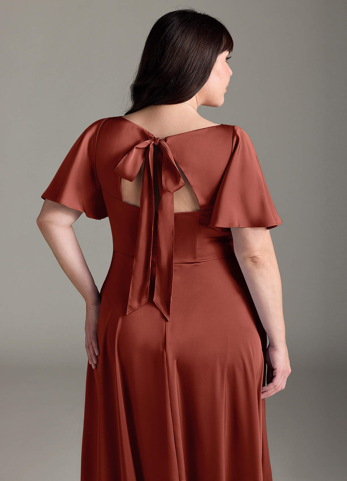 Azazie Kimber Robes de demoiselle d'honneur Robe Trapèze en Satin extensible Rayé Terracotta image11