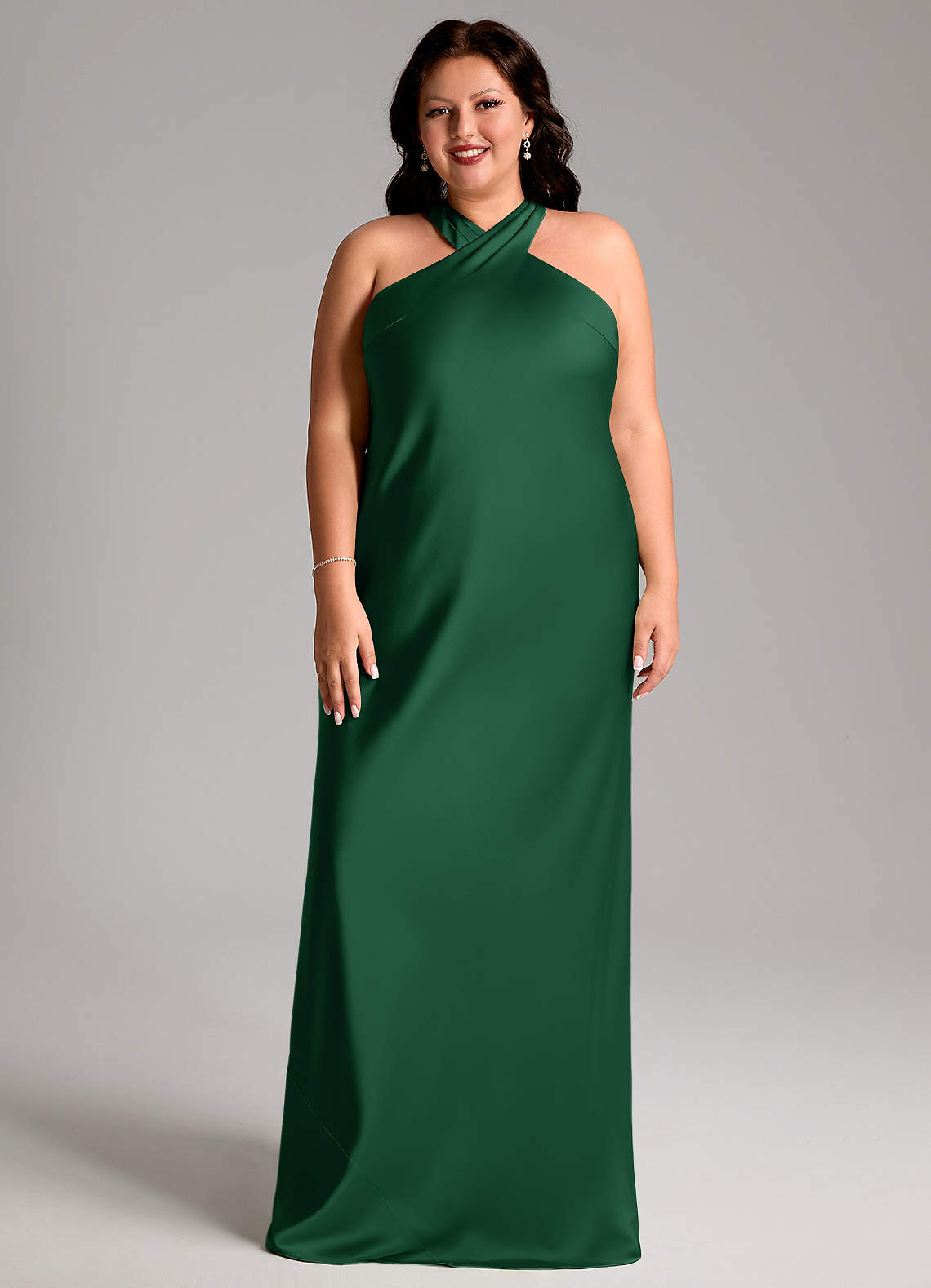 Azazie Doretta Brautjungfernkleider Meerjungfrau-Linie Plissee Stretch-Satin Kleid Dunkelgrün image1