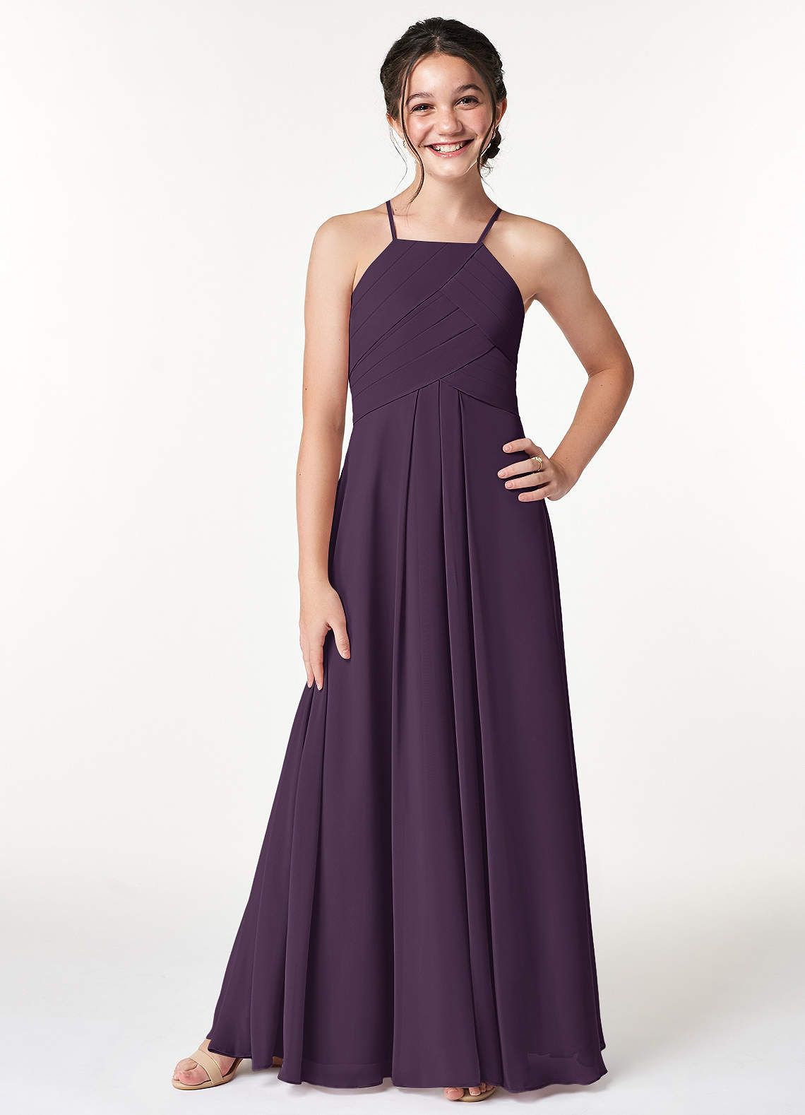 Azazie Ginger Junior Plum A-Line Pleated Chiffon Dress image1