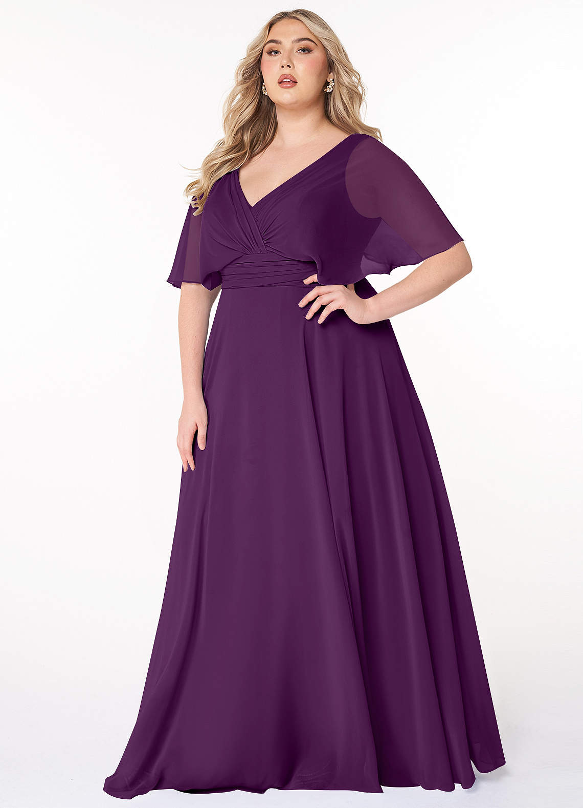 Azazie Pamela Bridesmaid Dresses Grape A-Line V-Neck Pleated Chiffon Dress image1