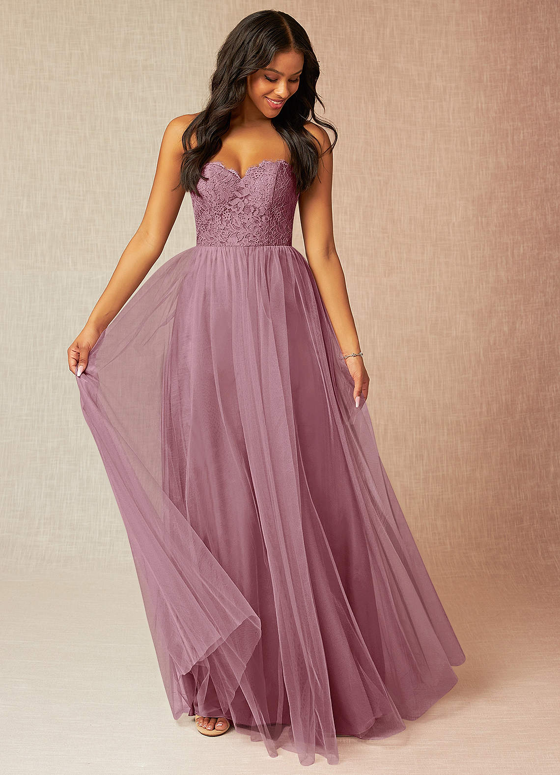 Azazie Roni Bridesmaid Dresses Vintage Mauve A-Line Sweetheart Neckline Tulle Convertible Dress image1