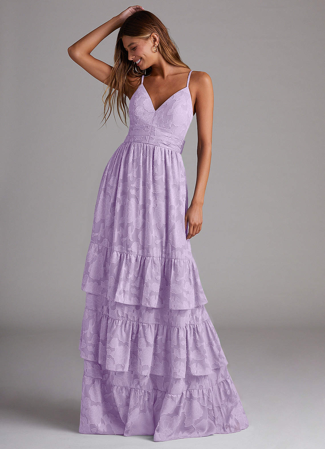 Azazie Nathalia Bridesmaid Dresses Lilac A-Line Bow Floral Burnout Dress image1