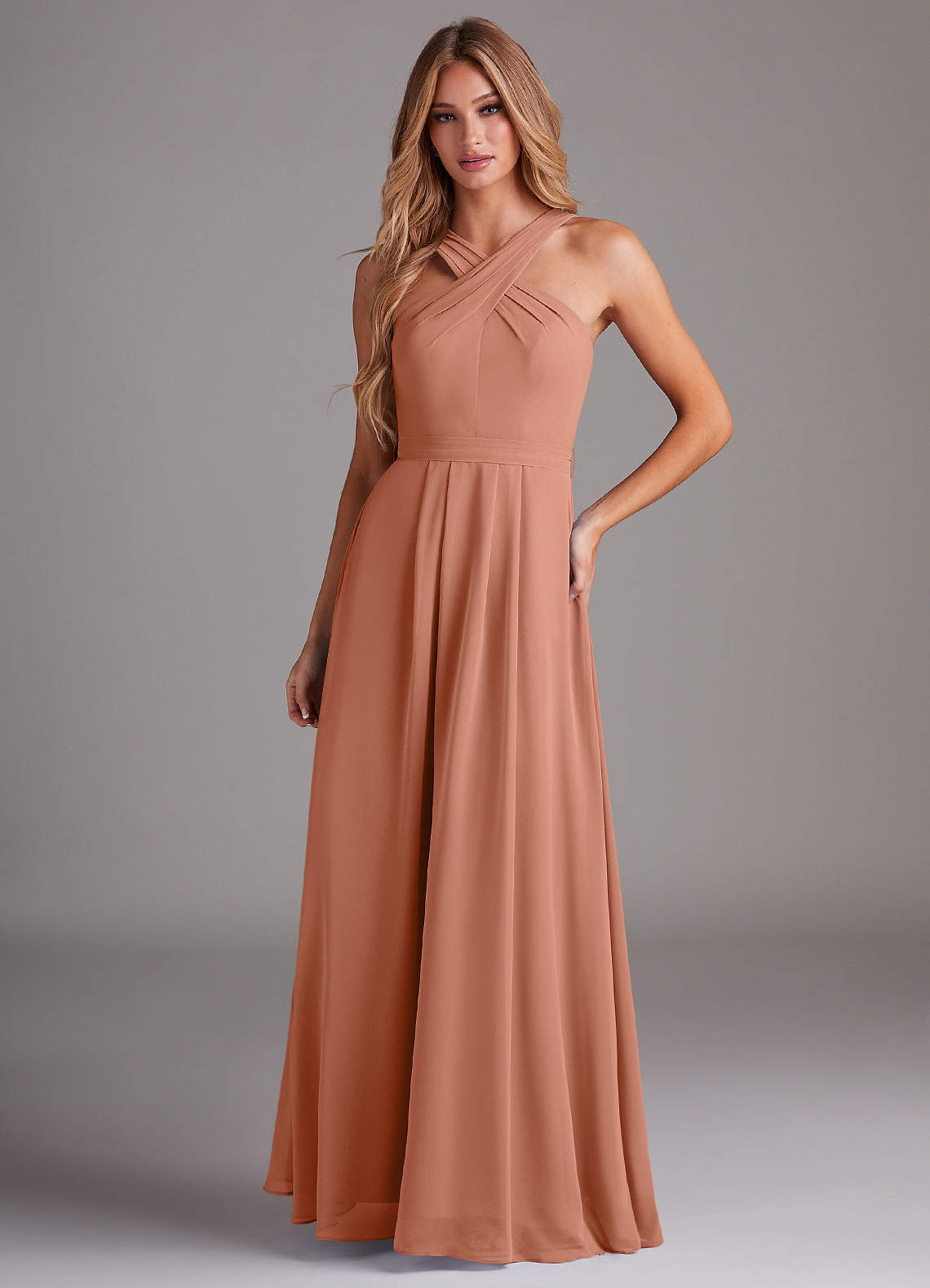 Azazie Dixie Bridesmaid Dresses MAI TAI A-Line Halter Pleated Chiffon Dress image1