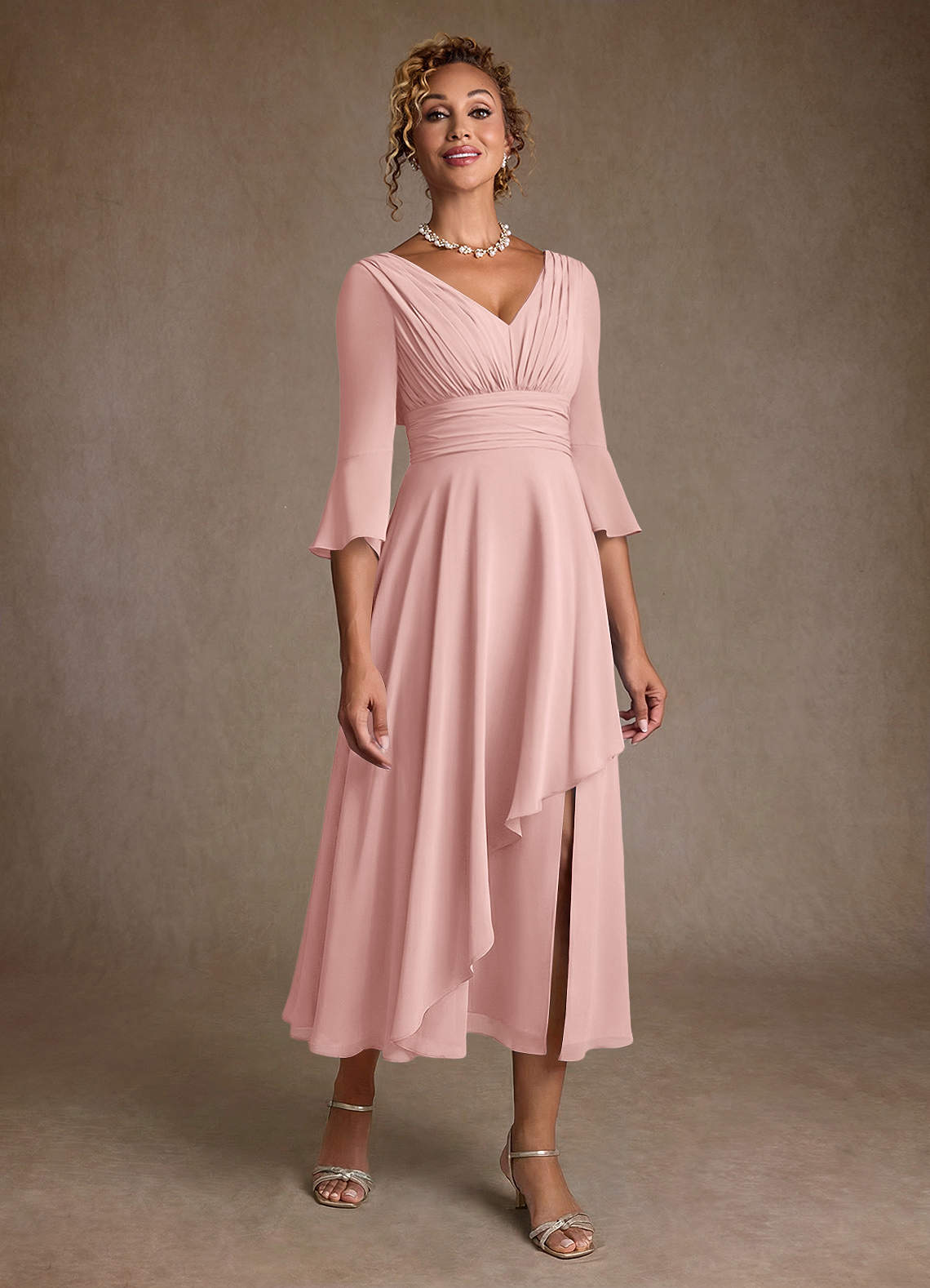 pink tea length mother of the bride dresses Mother of the Bride Dress Style #27971
