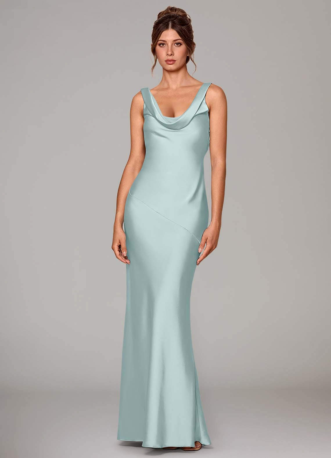 Azazie Rylina Bridesmaid Dresses Mist Mermaid Stretch Satin Dress image1