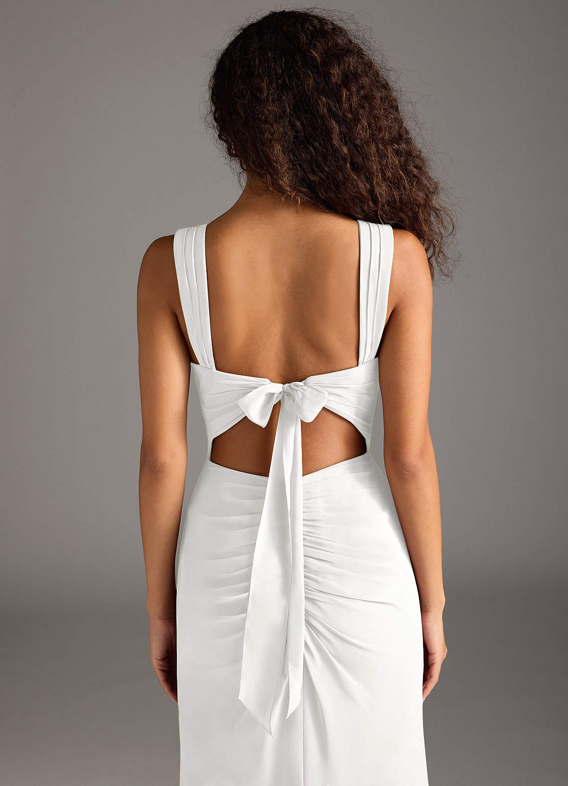 Azazie Jesaphine Jurken voor bruidsmeisjes Jurk van Chiffon met Kolom Strik Wit image5