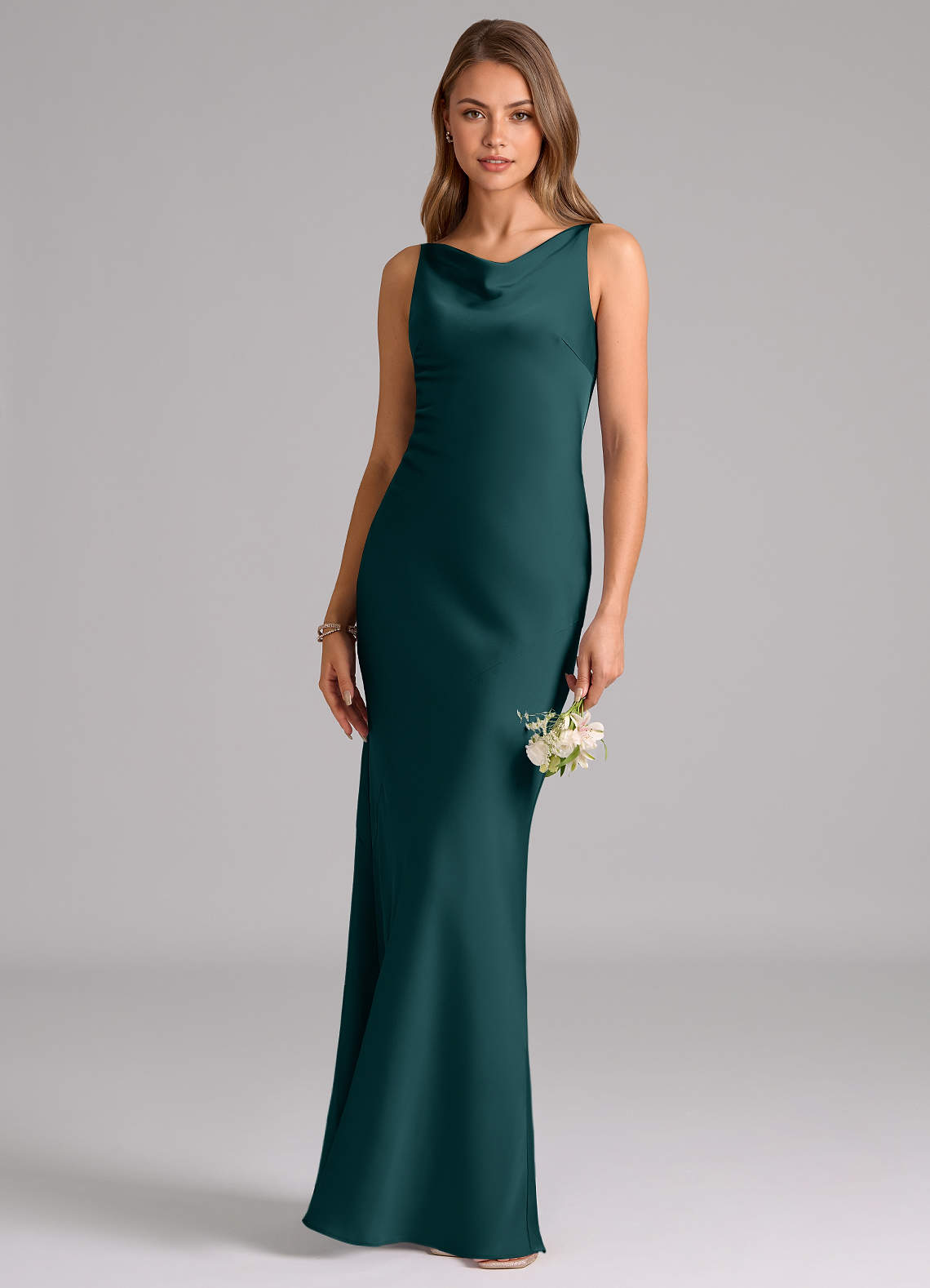 Azazie Allettie Bridesmaid Dresses Pine Mermaid Stretch Satin Dress image1