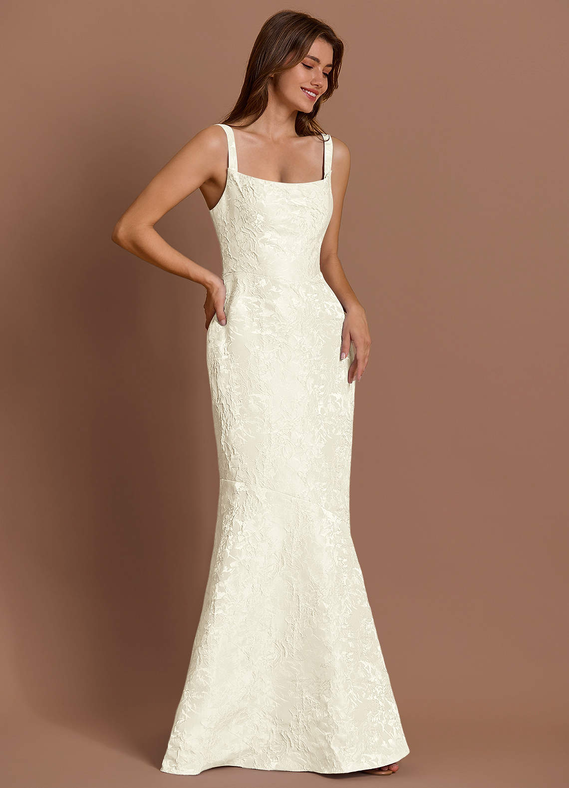 Azazie Plus Size Floor-Length Maxi Dresses Mermaid Wedding Guest Formal Dresses Scoop Cream
