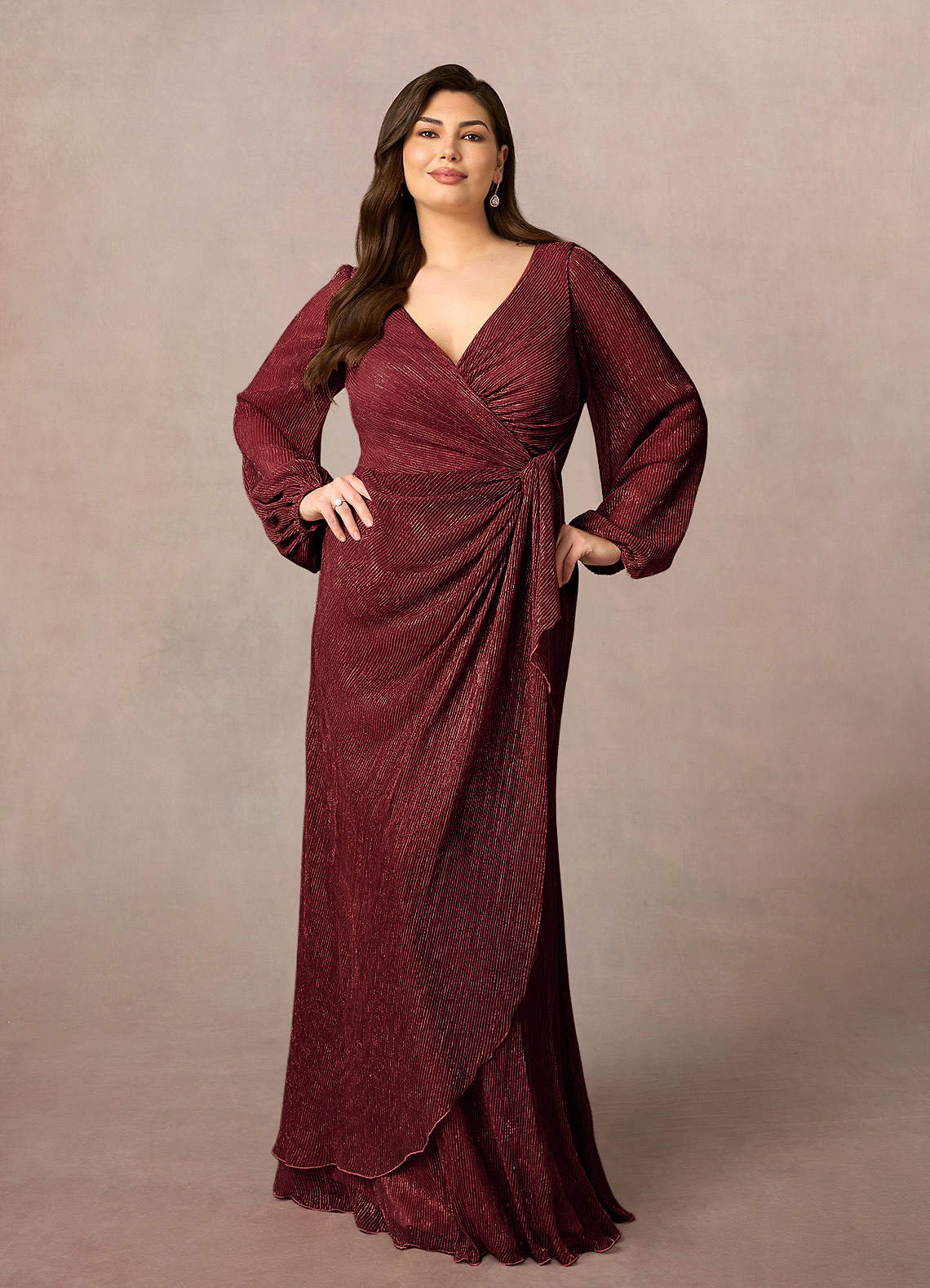 Azazie Sterling Mère de la mariée Robes Robe Trapèze en Maille métallique Rayé Rubis image1