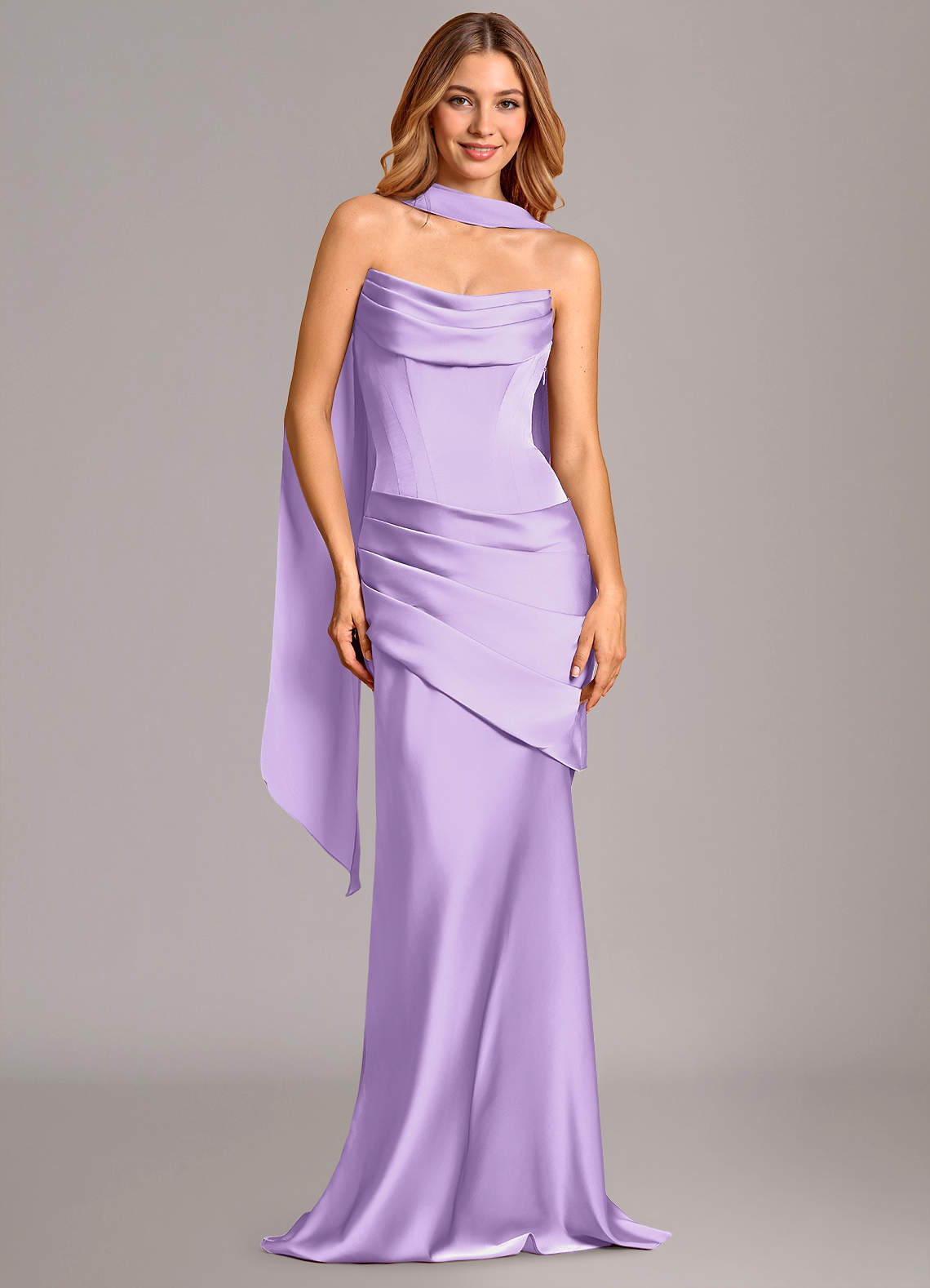 Azazie Pelagia Abiti da Damigella Abito Convertibile Sirena in Raso Elasticizzato Corsetto Lilla image1