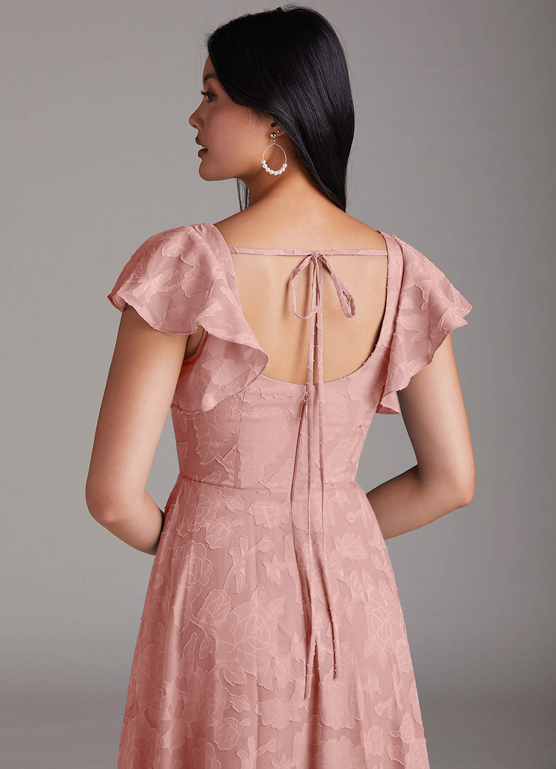 Azazie Bondi Vestidos de madrinha de casamento Vestido Roseta de Esgotamento Floral de Linha A com Racha Lateral image4