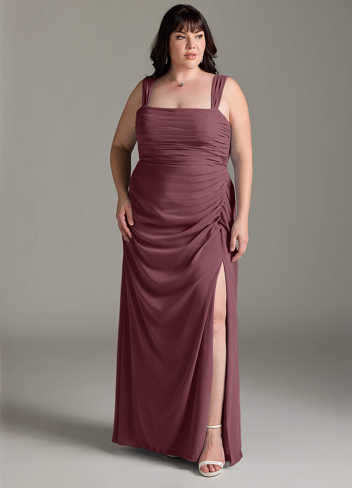 Azazie Jesaphine Jurken voor bruidsmeisjes Jurk van Chiffon met Kolom Boog Sangria image8