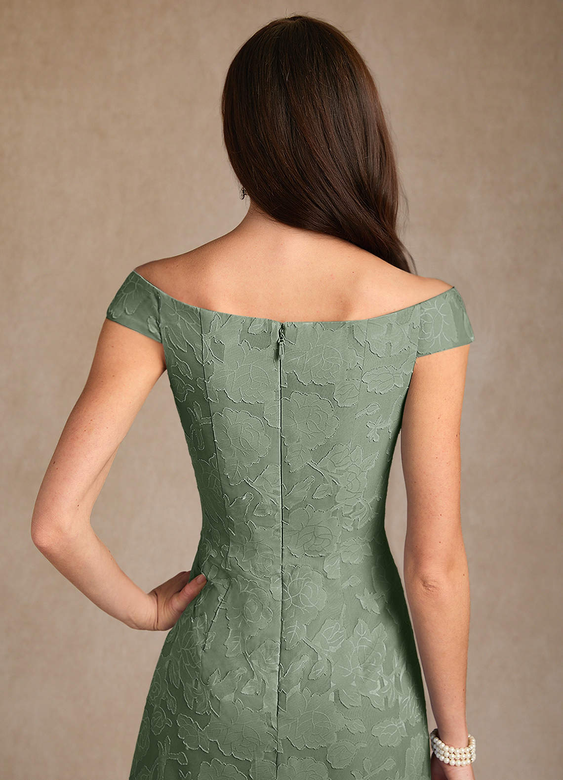 Azazie Moore Mother of the Bride Dresses Matcha A-Line Boatneck Floral Burnout Dress image5