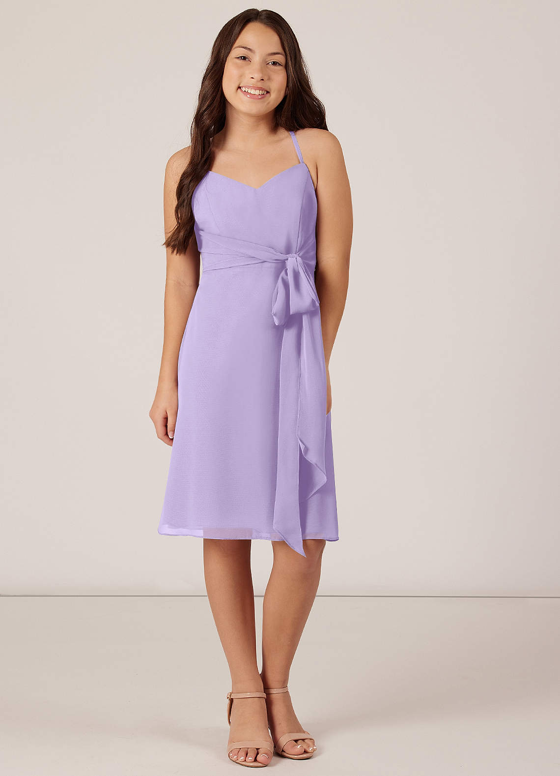 Azazie Doll Junior Robe Trapèze en Mousseline de soie Arc Lilas image1