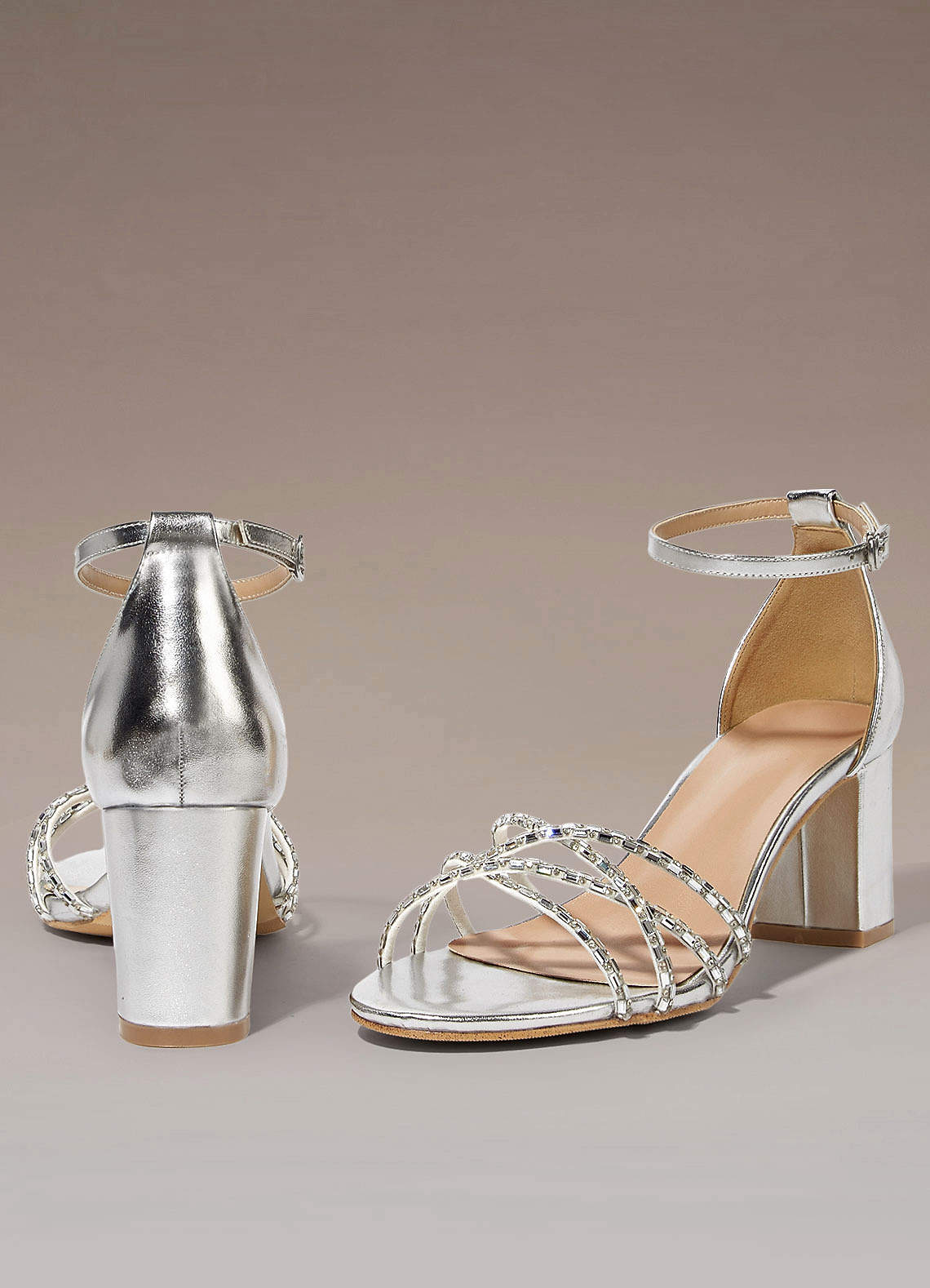 Silver Shiny Block Heel Sandals