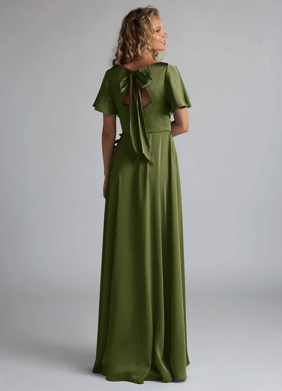 Azazie Kimber Bridesmaid Dresses Olive A-Line Ruched Stretch Satin Dress image1